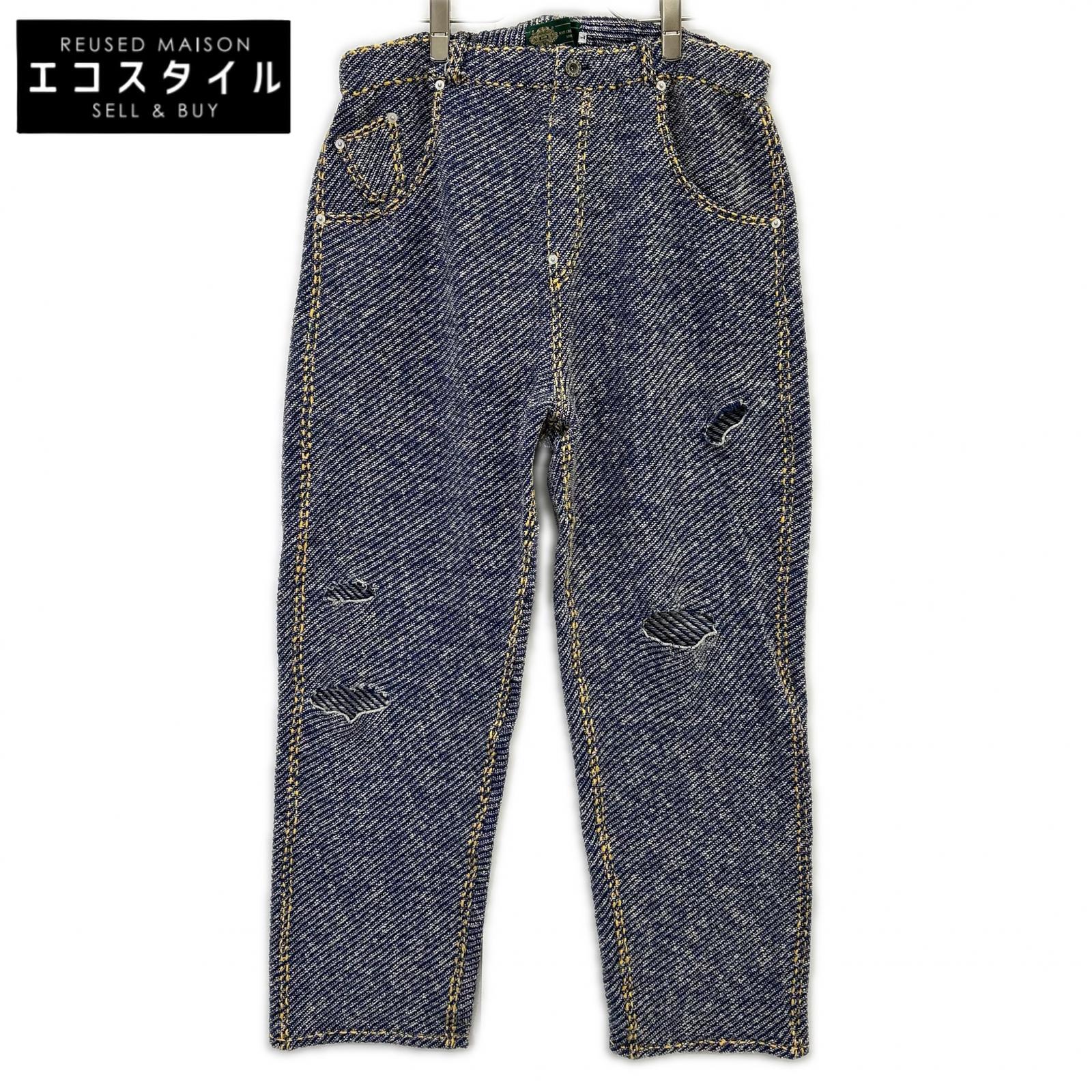 gim context 体育館周囲の状況 25105150 青碧 Hand-Stitched Damaged Denim Knit Pants ボトムス   L 青碧 メンズ 【中古】