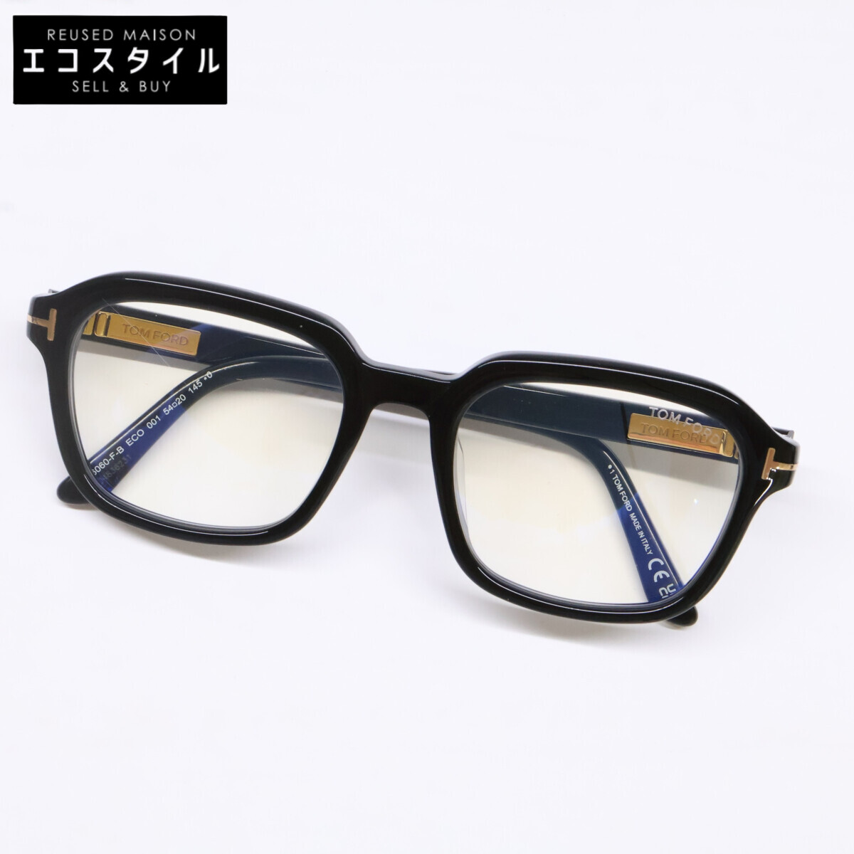 TOM FORD トムジェラルド・r・フォード TF6060-F-B 25AW Col.001/黒いこと ブルーライトカットレンズ アジアンフィットモデル ウェリントンメガネ メガネ   54□20-145 黒いこと/ゴールド メンズ 【中古】