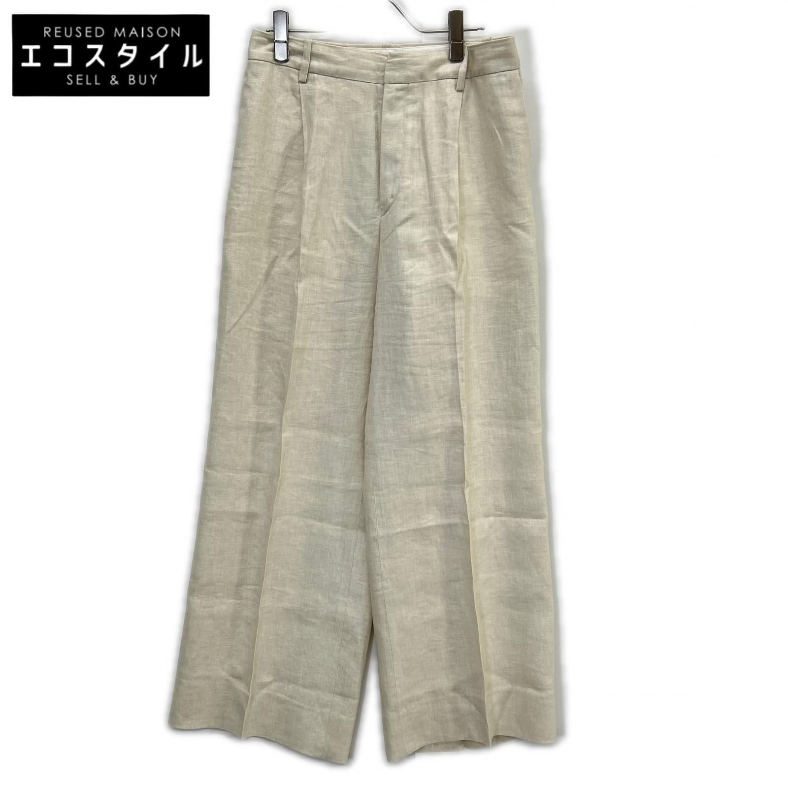 Deuxieme Classe ドゥーズィエムクラス 23SS 象牙色 リネンワイドトラウザーパンツ ボトムス   36 象牙色 レディース 【中古】