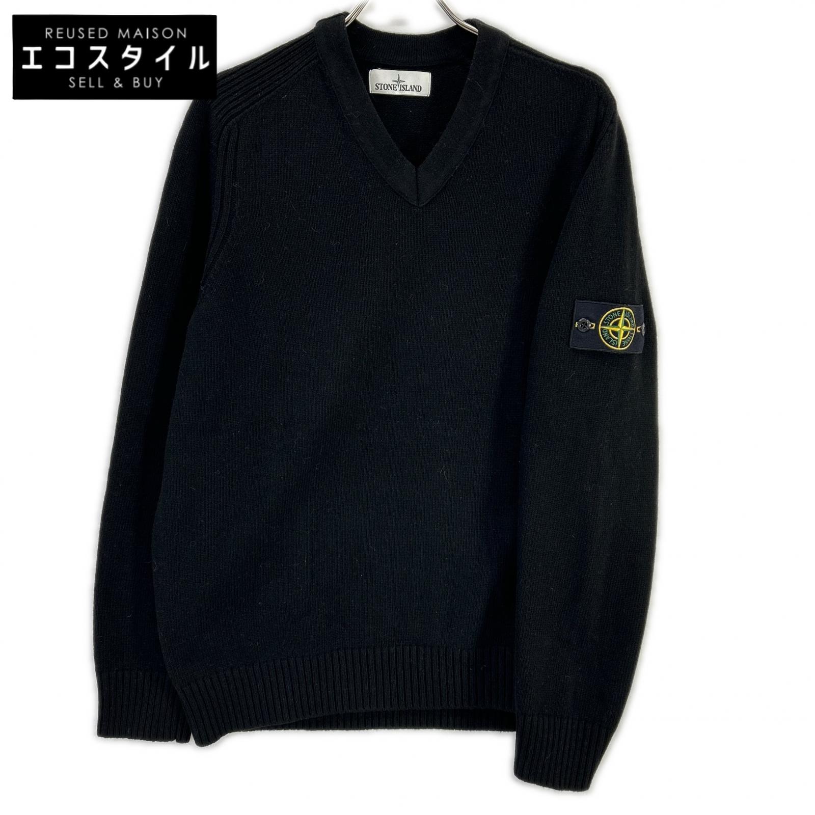 STONE ISLAND ストーンアイランド 6915551A3 黒いこと ラムウール Vのど首編み物 トップス トップス   XXL 黒いこと メンズ 【中古】
