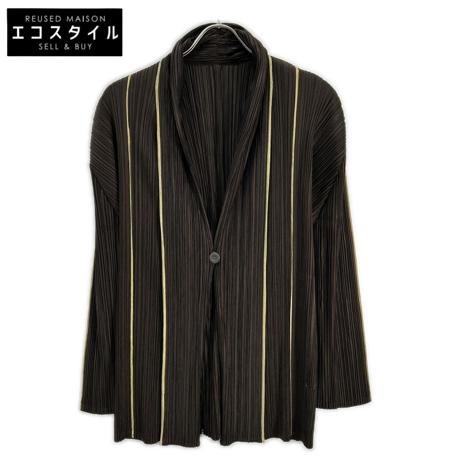 PLEATS PLEASE 筋目プリーズ PP43-JD422 赤銅色 ラインデザインショールカラージャケット 上衣   3 赤銅色 レディース 【中古】