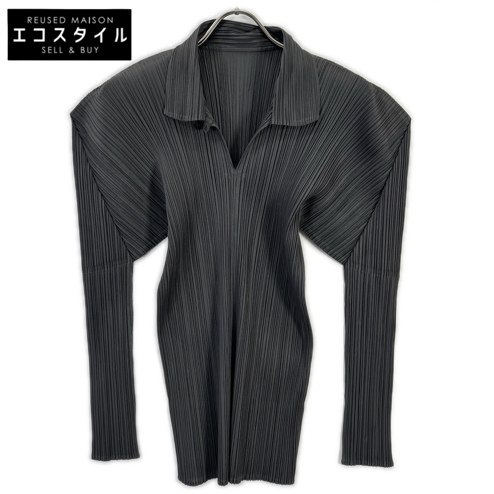 PLEATS PLEASE 筋目プリーズ PP04-JK606 薄墨色 襟付き添い人うつり変わり長袖カットソー トップス   4 薄墨色 レディース 【中古】