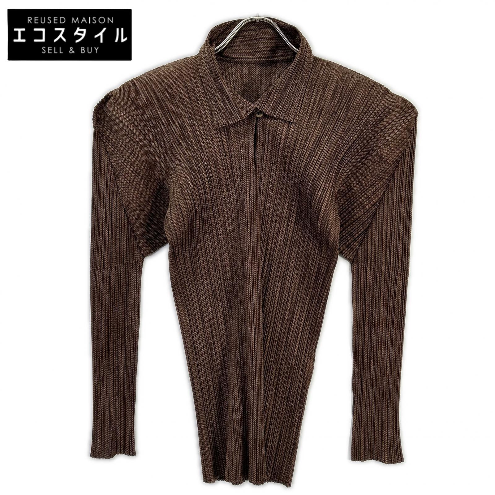 PLEATS PLEASE 筋目プリーズ PP63-JK206 赤銅色 襟付き添い人うつり変わり長袖カットソー トップス   F 赤銅色 レディース 【中古】