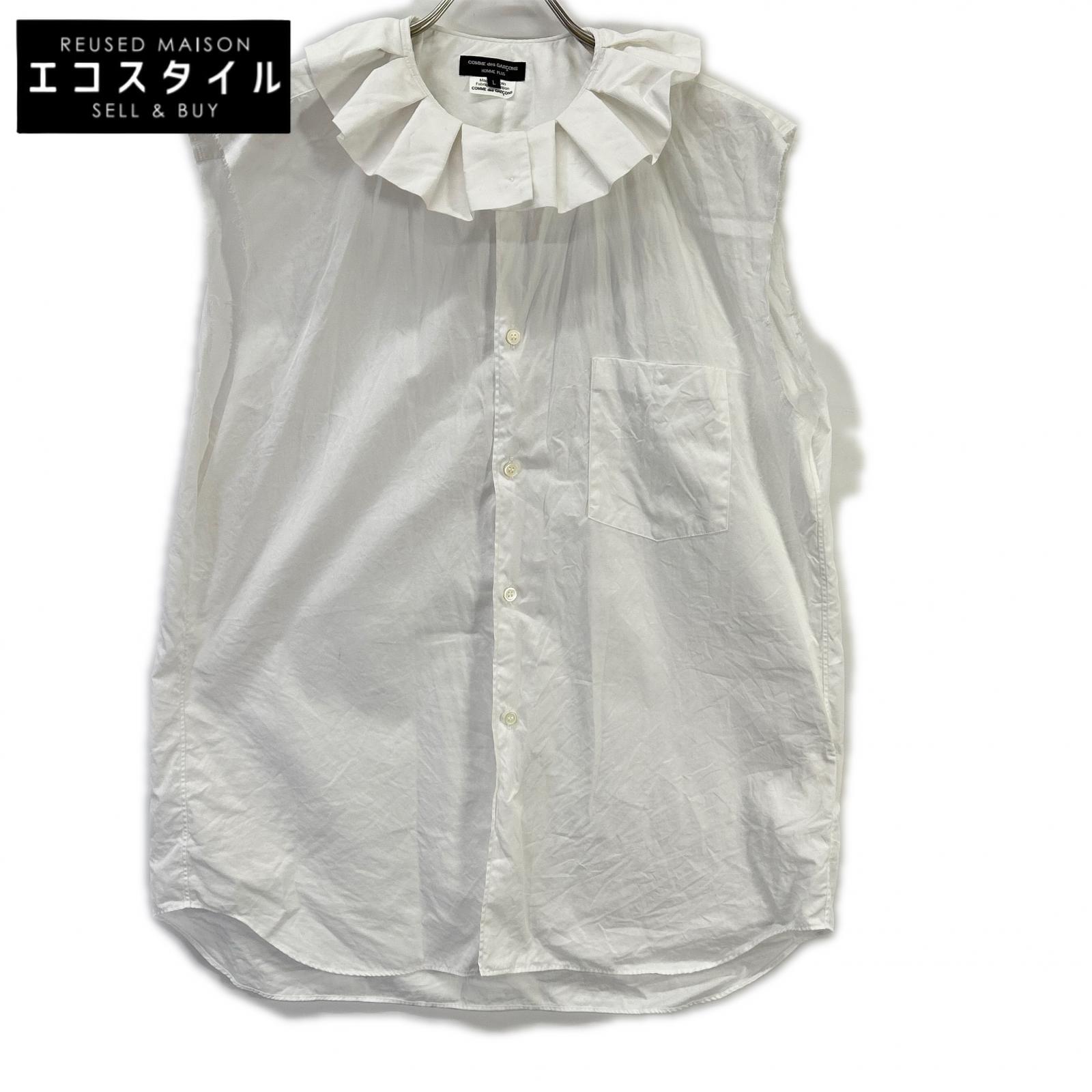 COMMEdesGARCONS HOMME PLUS コムデギャルソンオムプリュス 白いこと PO-B029 スリーブレスカラーフリルノースリーブシャツ トップス   L 白いこと メンズ 【中古】
