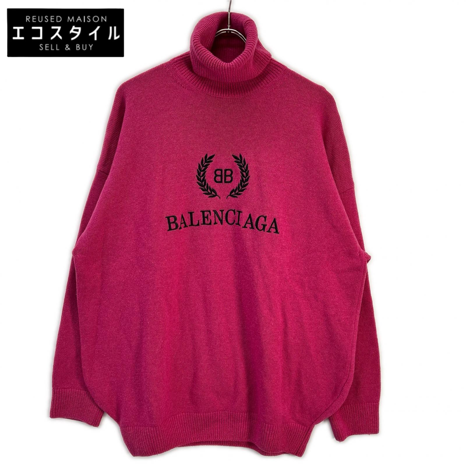 BALENCIAGA バレンシアガ 19年 542618 さくら色 カシミール羊毛 タートルネック プルオーバー トップス   M さくら色 メンズ 【中古】