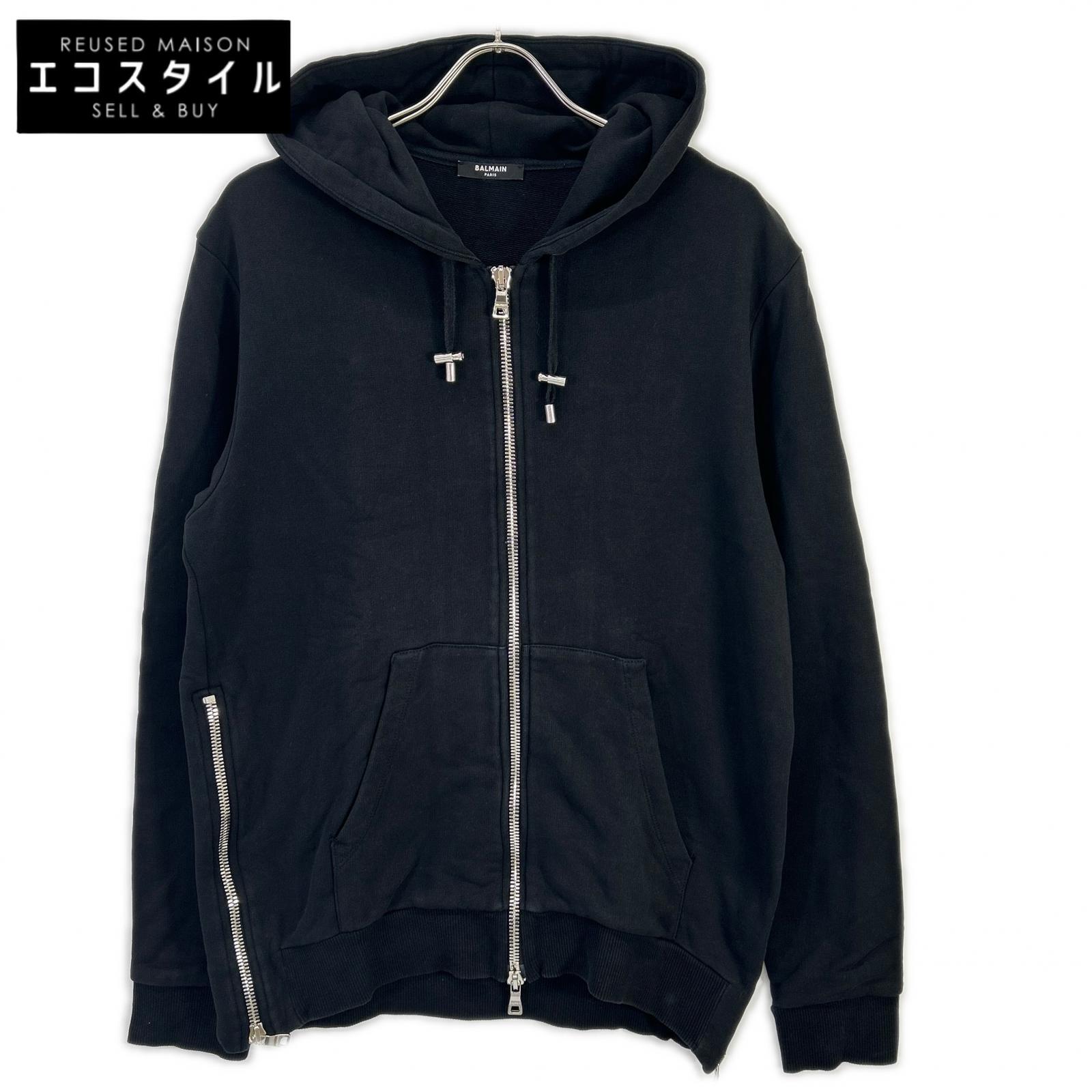BALMAIN バルマン 黒いこと  36431340 うしろ側ロゴタイプ ダブルジップフーディ トップス   M 黒いこと メンズ 【中古】