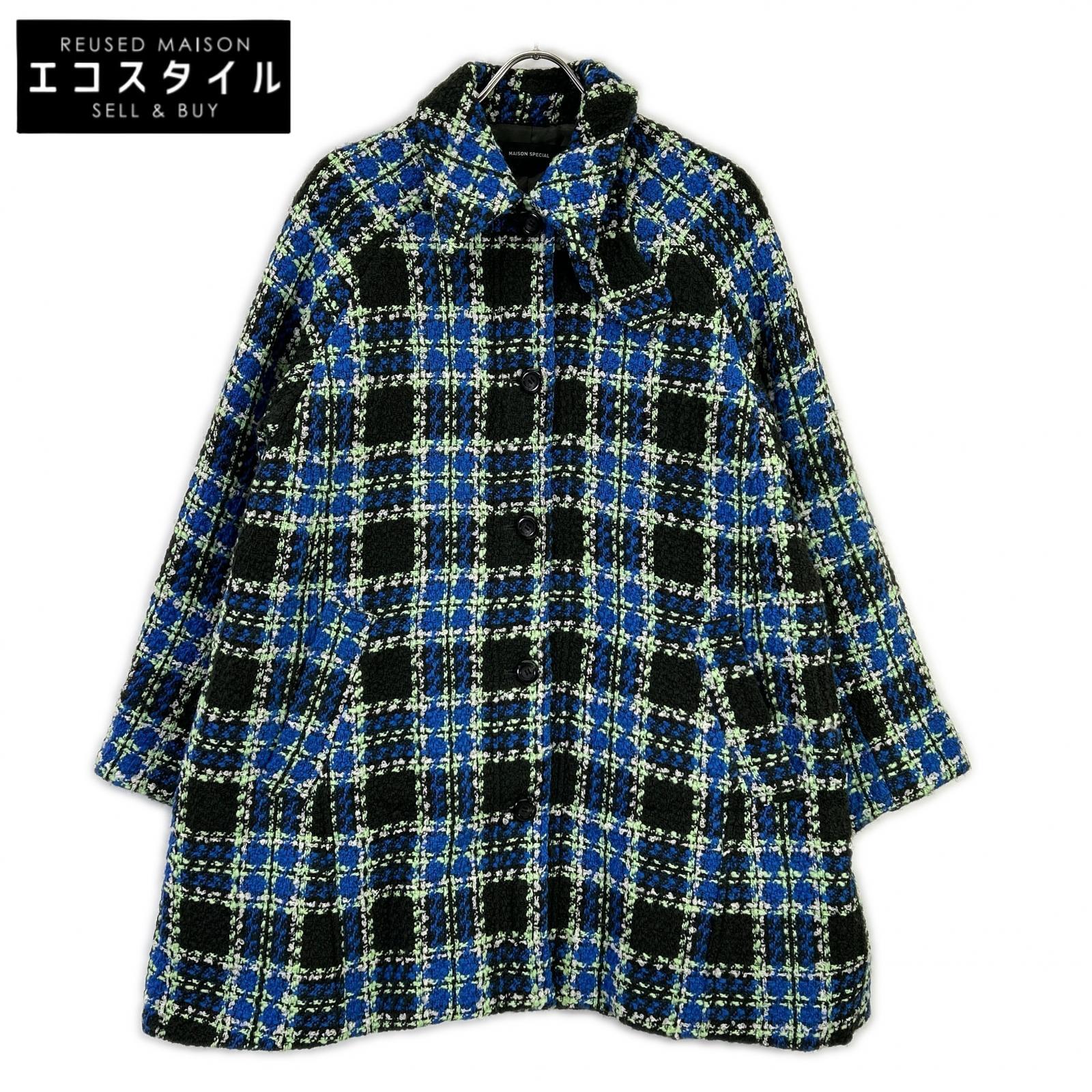 MAISON SPECIAL メゾンスペシャル 25AW 21252165304 青碧 羊毛混 Color Check 2Way Cape Coat 厚地の外套   FREE 青碧 緑であること 黒いこと 照合のしるし レディース 【中古】