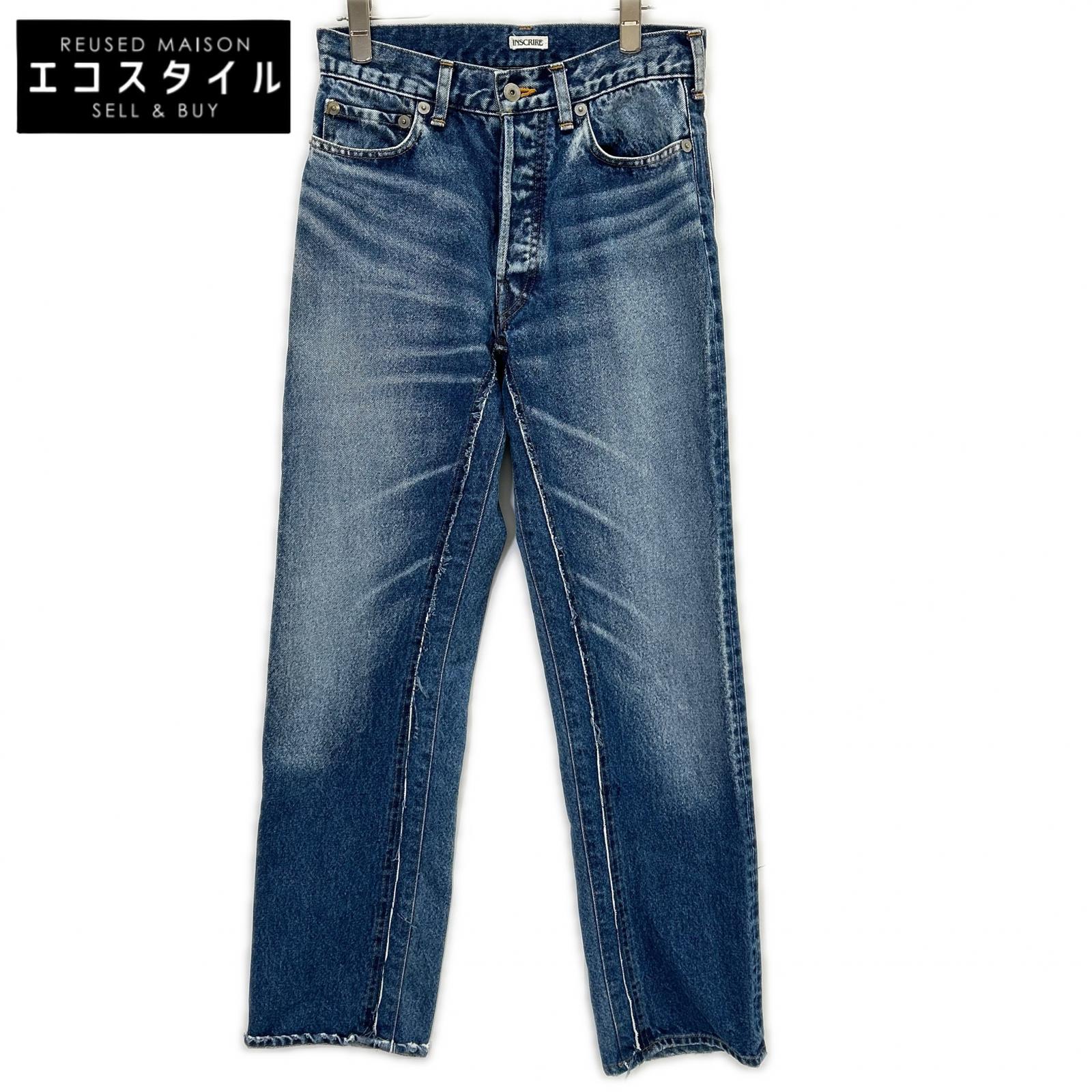 INSCRIRE アンスクリア ID-PT12 Streight Patch Different Denim/引っ切り無い 継ぎ切れ ディファレント ジーンズ ボトムス   29 青み レディース 【中古】