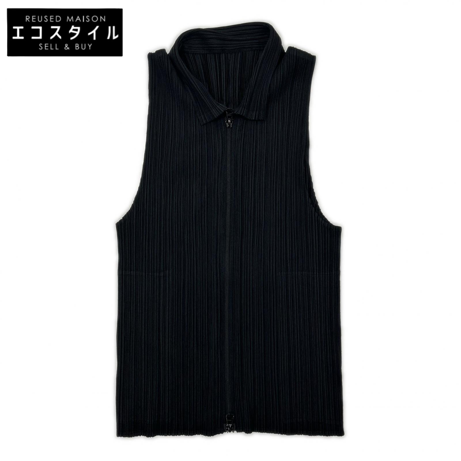 PLEATS PLEASE 筋目プリーズ PP04-JE384 黒いこと 色つや付き添い人タートルネックノースリーブジップアップ より良い   3 黒いこと レディース 【中古】