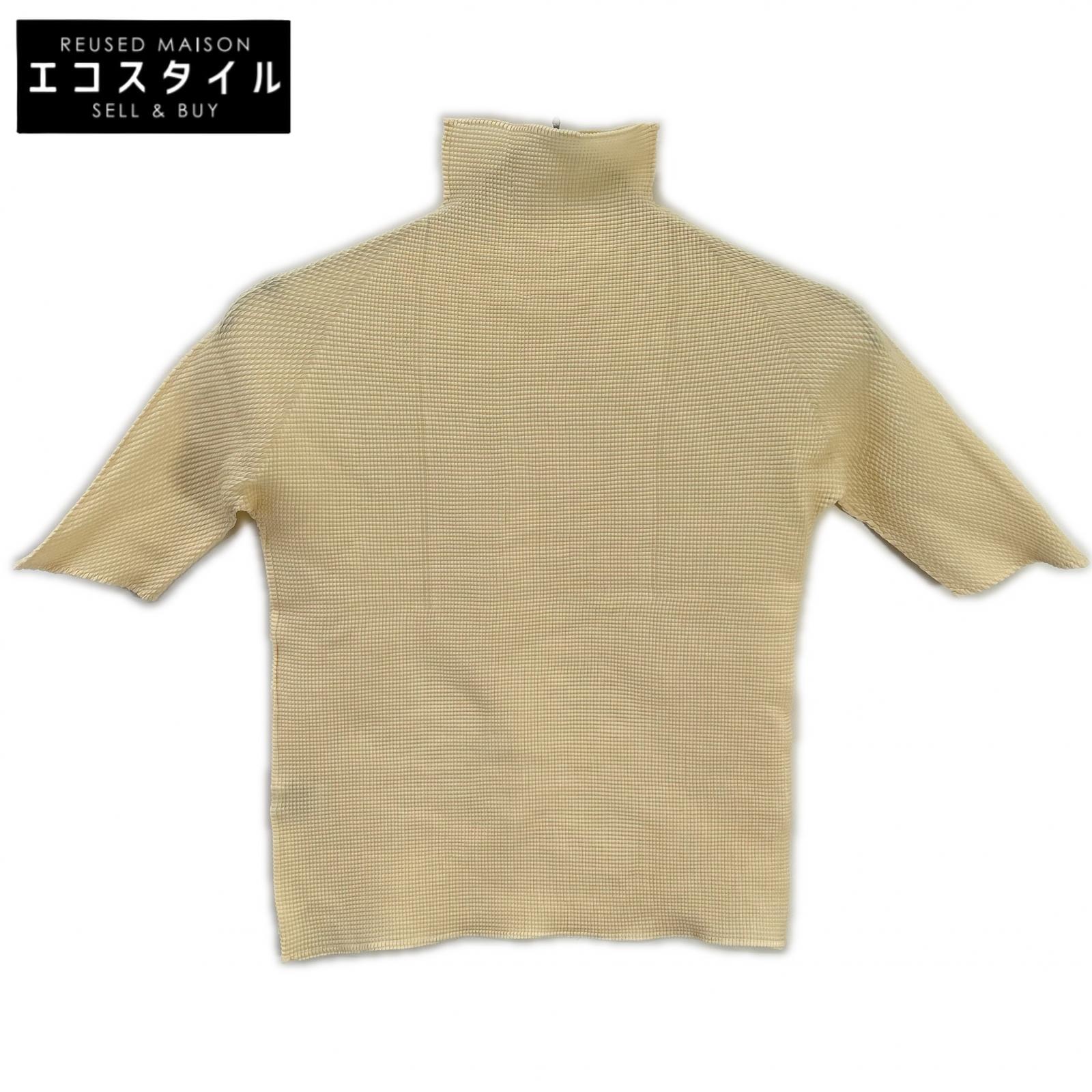 PLEATS PLEASE 筋目プリーズ PP01-FK918 象牙色 モックネックショートスリーブカットソー トップス   3 象牙色 レディース 【中古】