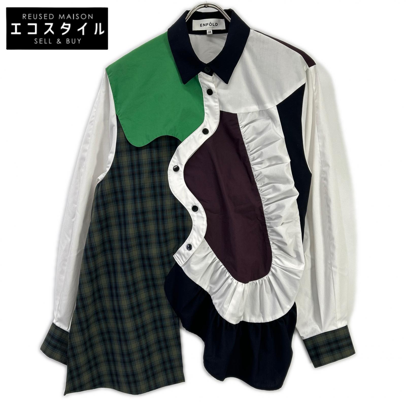 ENFOLD エンフォルド 24AW 300HA730-1630 白いこと 綿織物混 読み合わせる入り合わせる ドッキングロングスリーブデザインシャツ トップス   38 白いこと レディース 【中古】