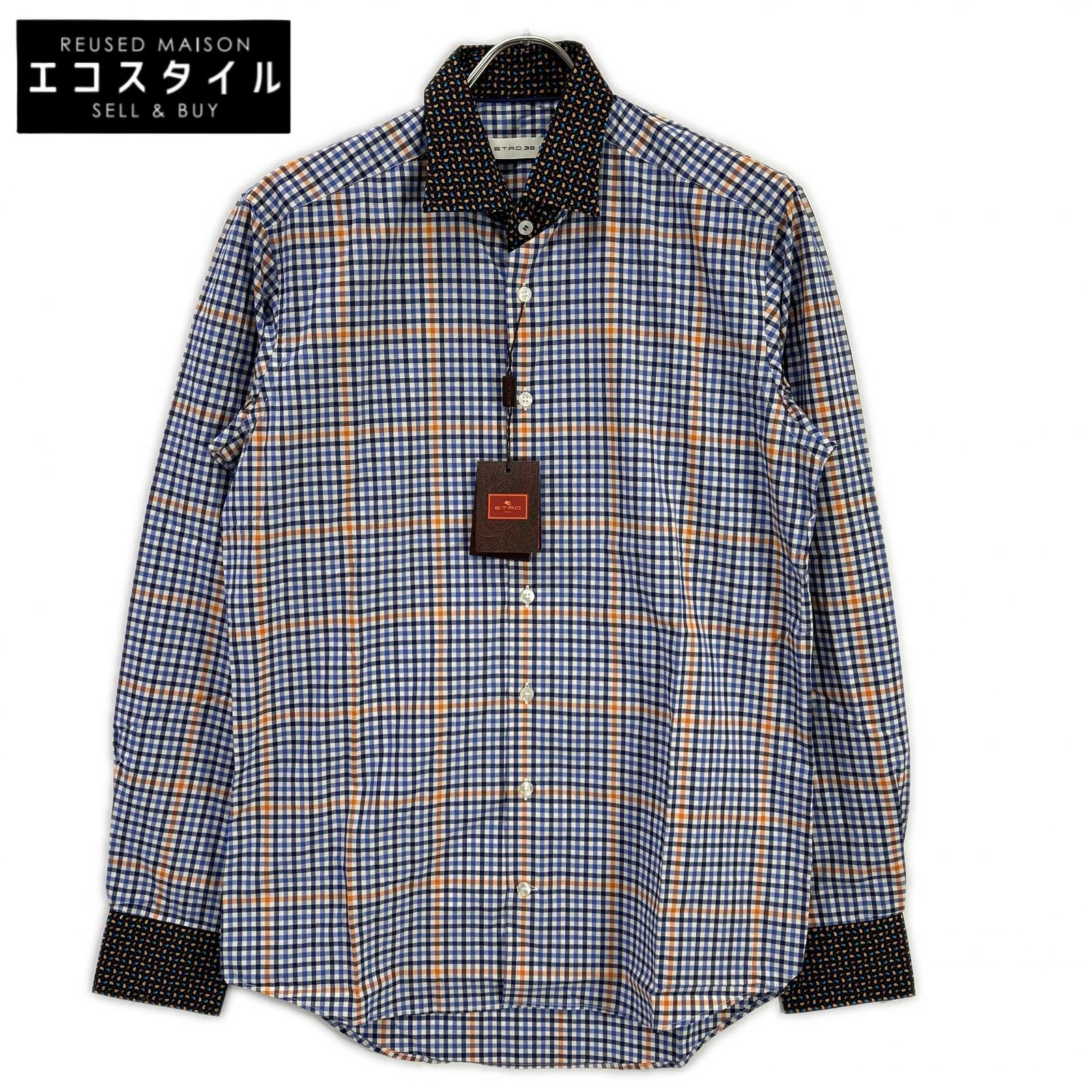 ETRO エトロ 青碧 ペイズリーカラー 読み合わせる柄 ロング衣袂 名取り草ティーシャツ トップス   38 青碧×オレンジ色×白いこと メンズ 【中古】