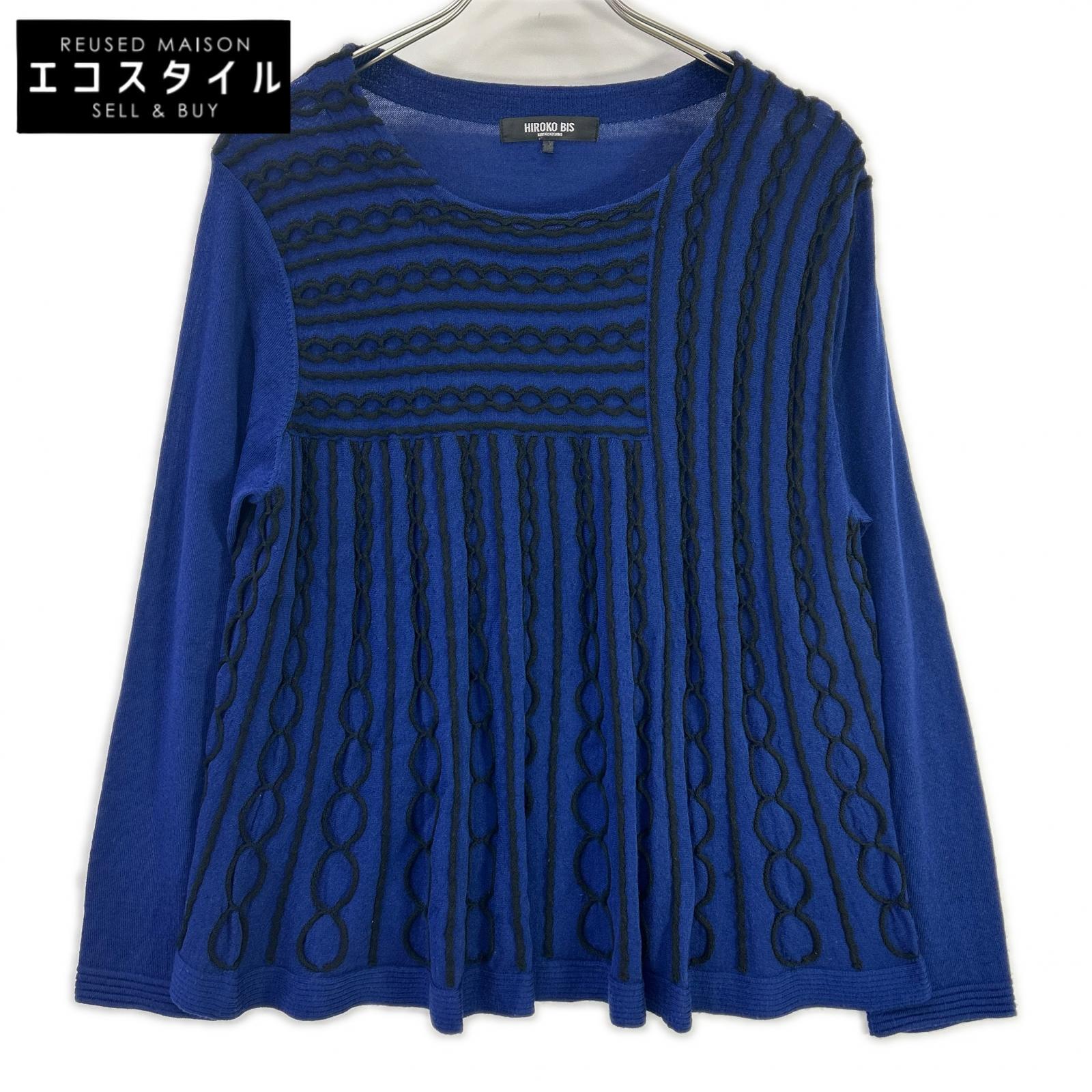 HIROKO BIS ヒロコビス RLFAKー16290 青み 黒いこと タックウェーブニットプルオーバー トップス   15AB 青み×黒いこと レディース 【中古】