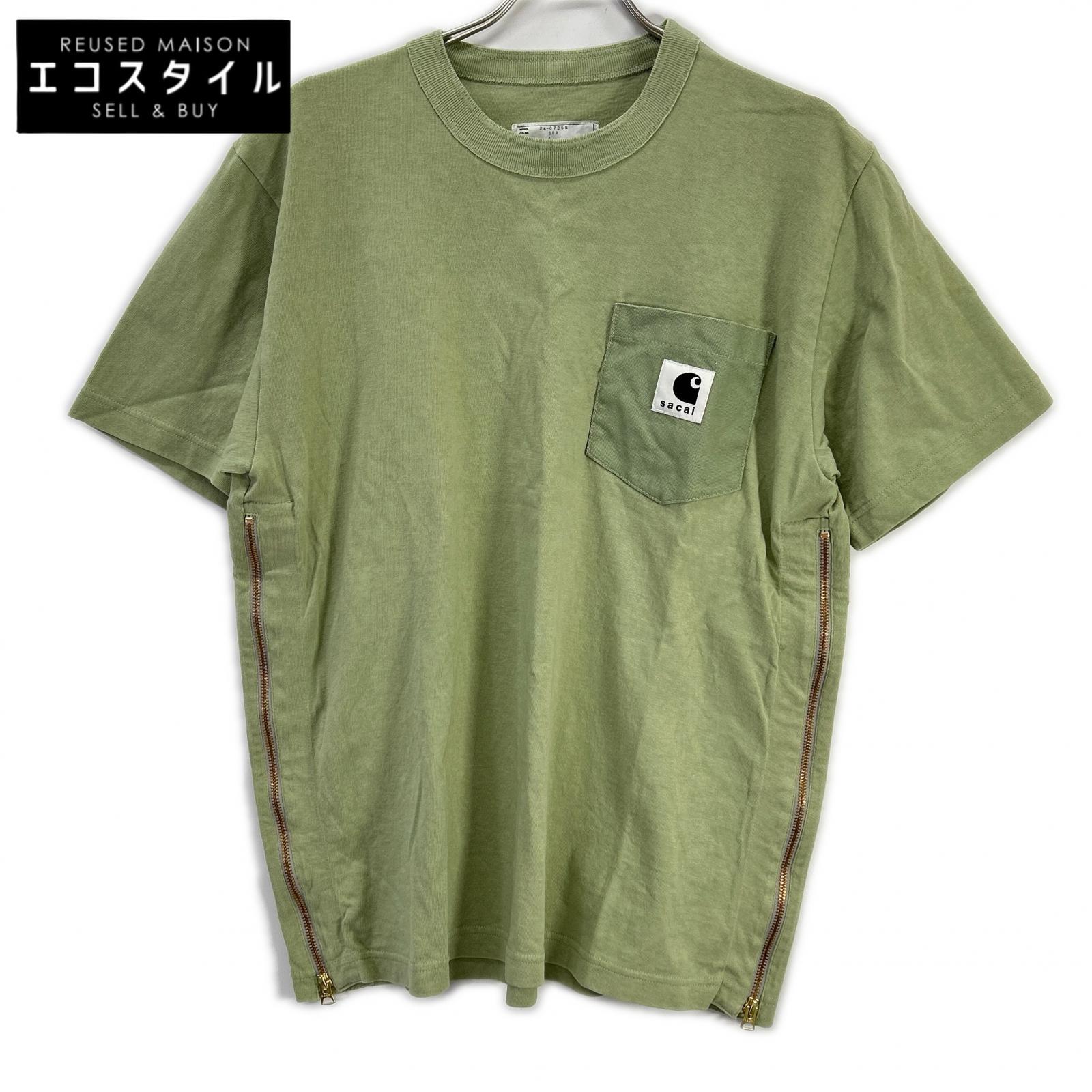 sacai サカイ 【×鉄道車両ハート型】24-0725S 緑であること サイドジップポケットティーシャツ トップス   4 緑であること メンズ 【中古】