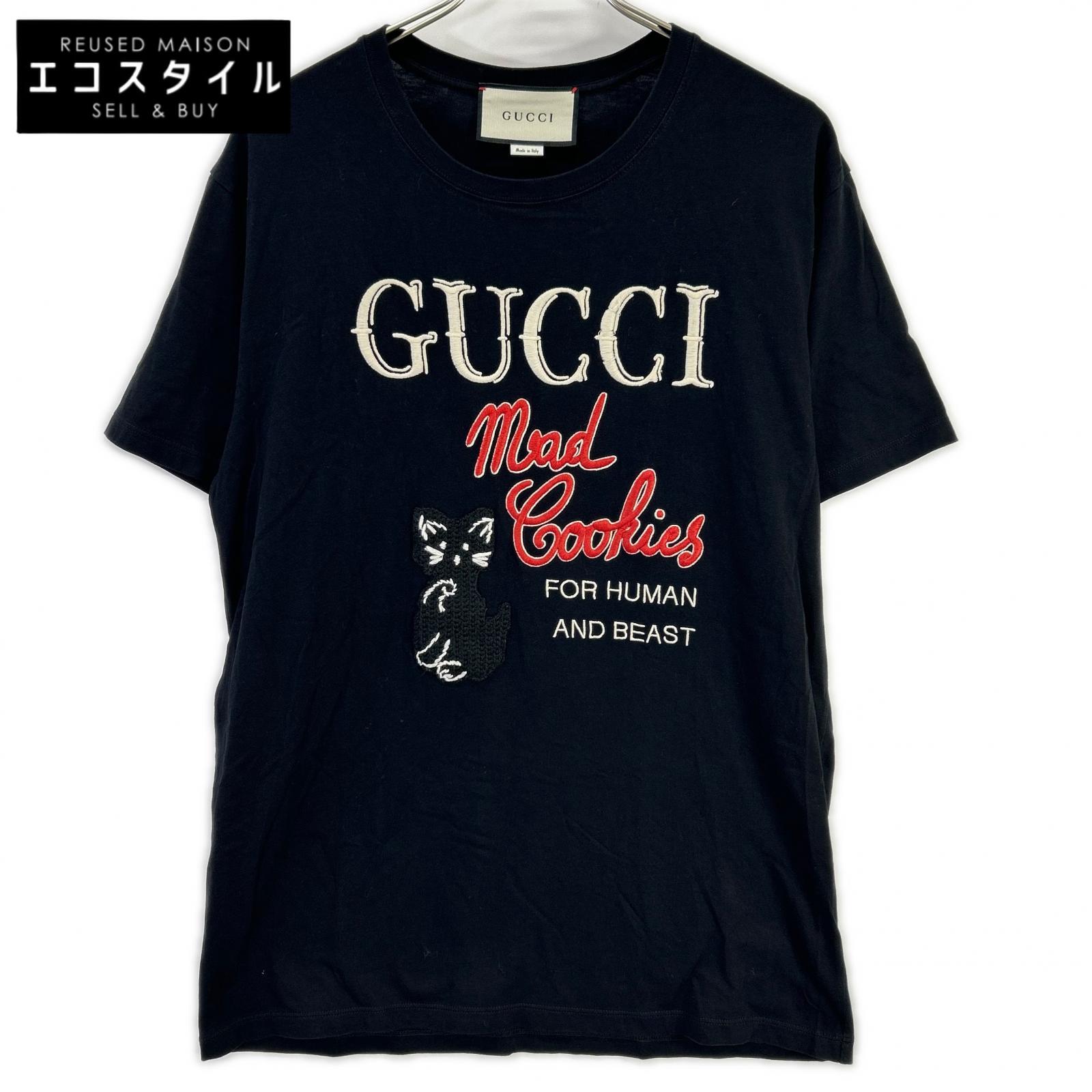 GUCCI グッチ 615044 黒いこと  Mad Cookies 猫 刺しゅう ティーシャツ トップス   L 黒いこと レディース 【中古】