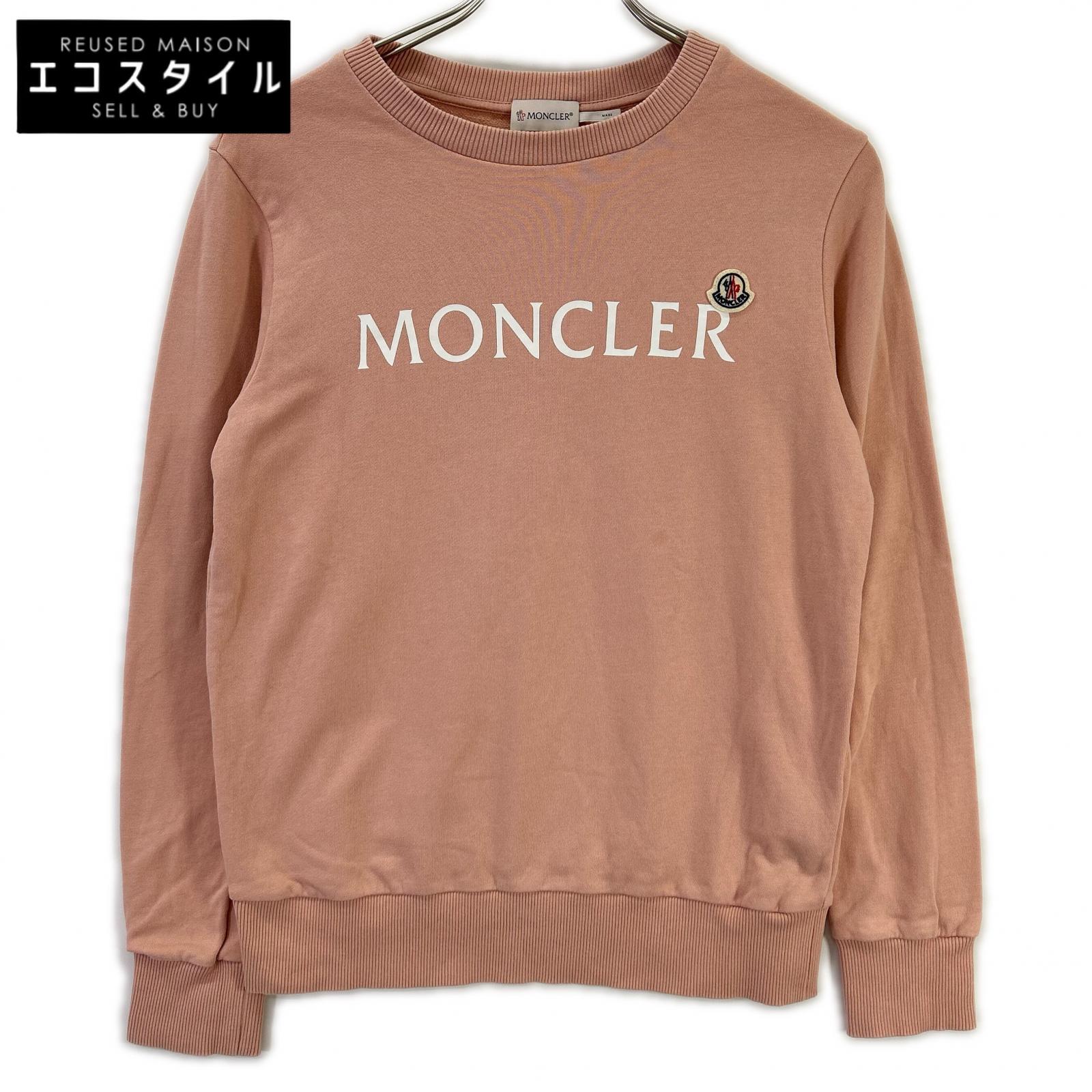 MONCLER モンク線路 22AW SWEATSHIRT サクラ色×白いこと 綿織物 向こう正面ロゴタイプ クルーネックスウェットプルオーバー トップス   14 サクラ色 レディース 【中古】