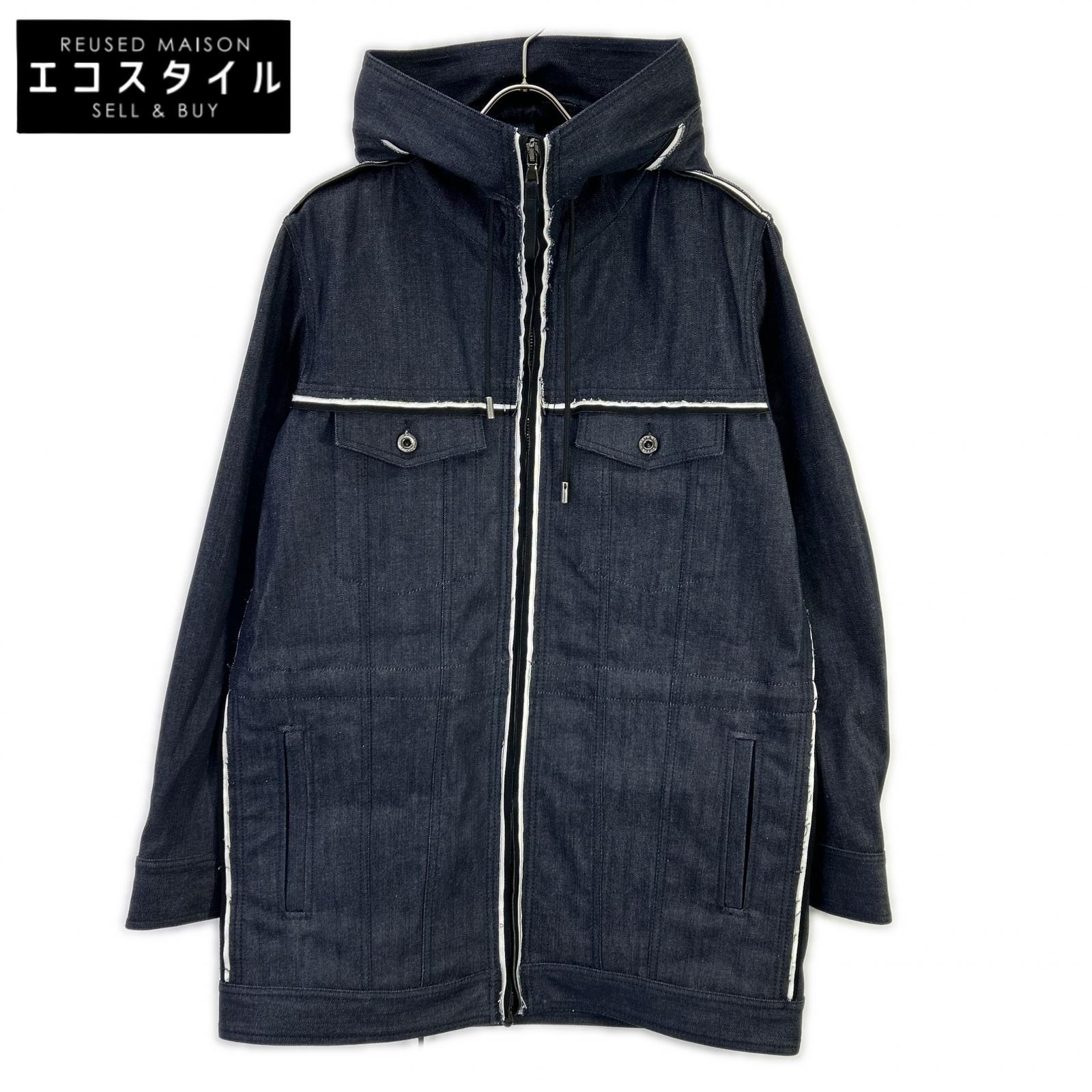 DIESEL BlackGold ディーゼルブラックゴールド インディゴ JOPPERY ジップアップ デニムフーディコート 厚地の外套   46 黒いこと メンズ 【中古】