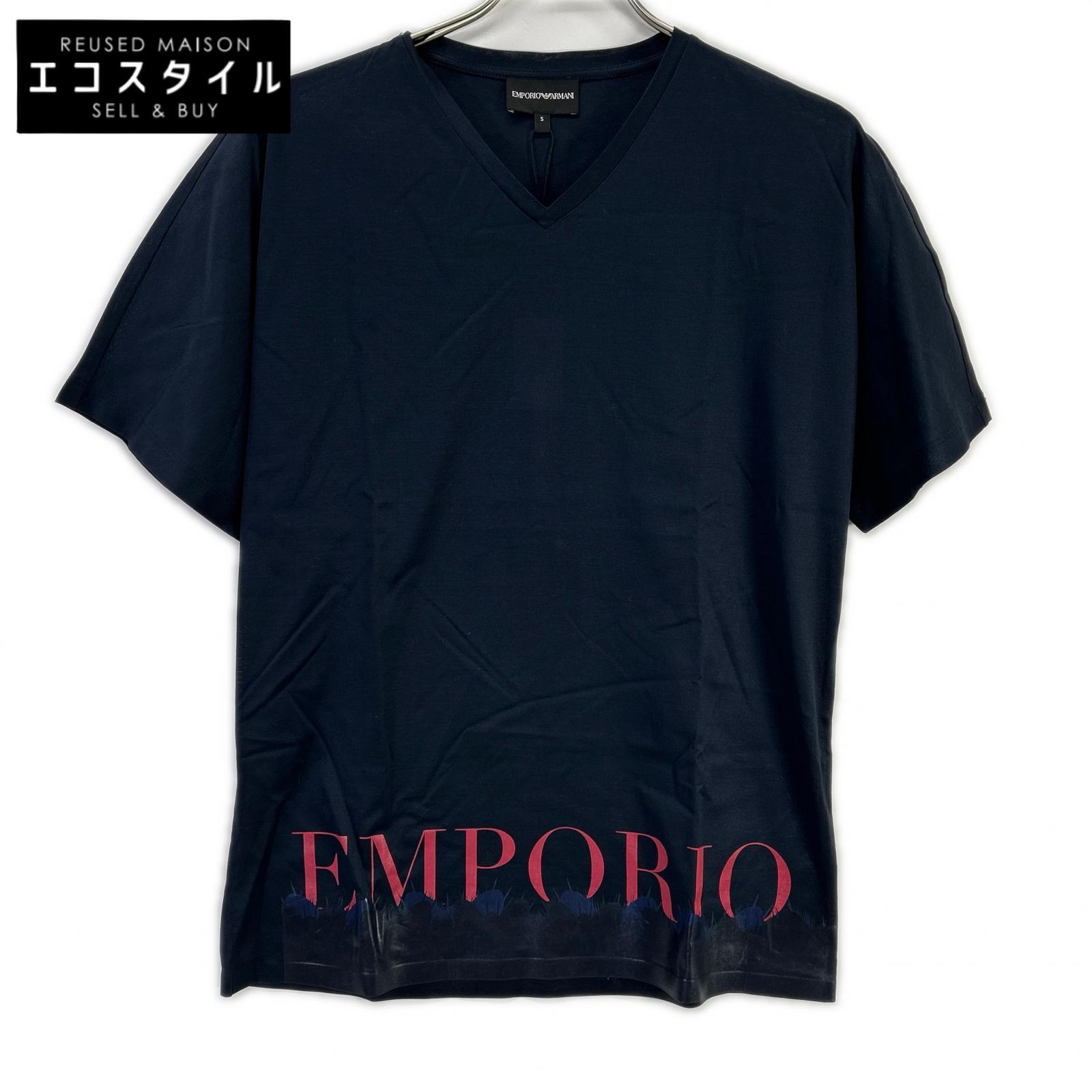 EMPORIOARMANI エンポリオアルマーニ 6Z1T6Q 米国海軍×赤いこと ロゴタイプ刷り上げる ショートスリーブカットソー トップス   S 黒いこと メンズ 【中古】