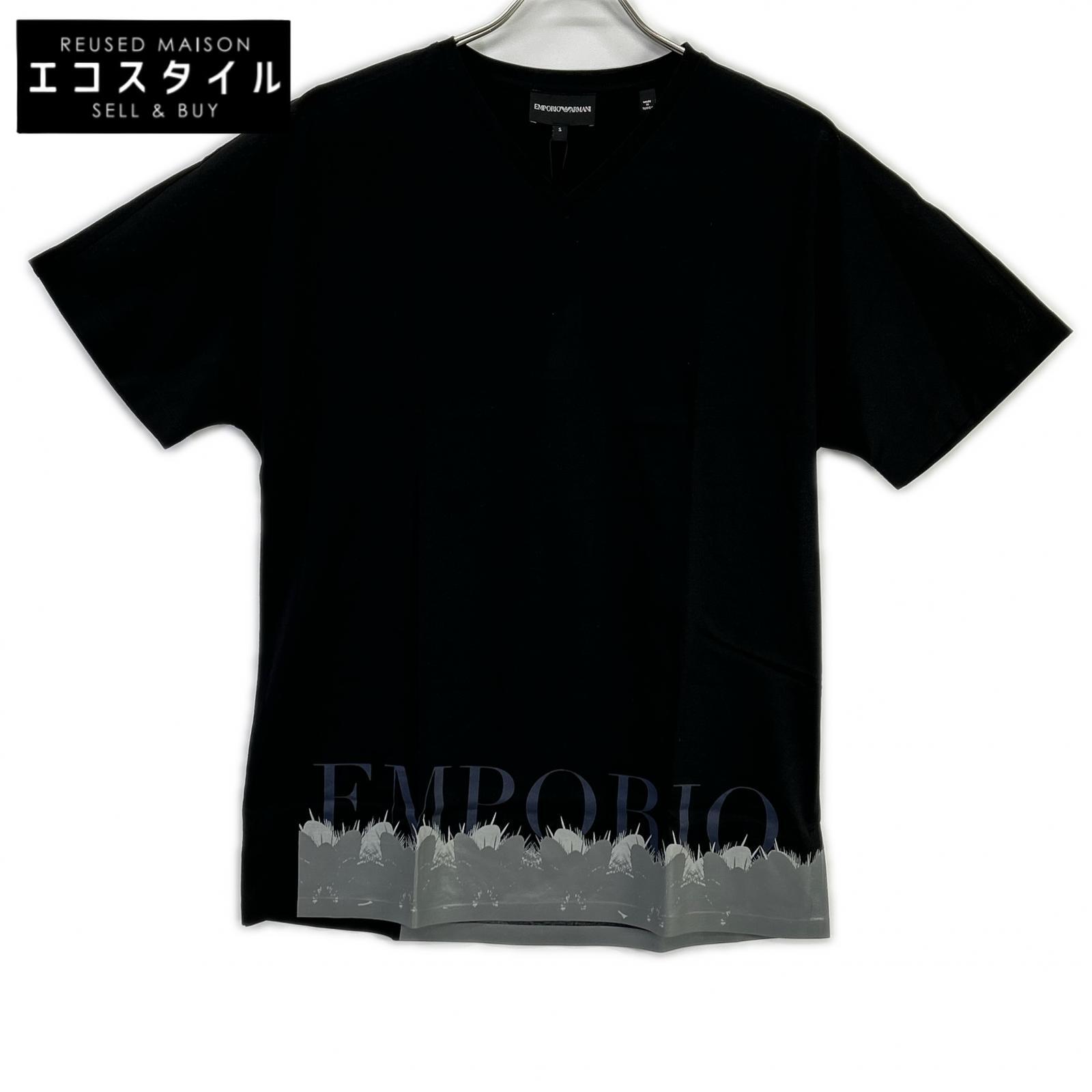 EMPORIOARMANI エンポリオアルマーニ 6Z1T6Q 黒いこと×薄墨色 ロゴタイプ刷り上げる ショートスリーブカットソー トップス   S 黒いこと メンズ 【中古】