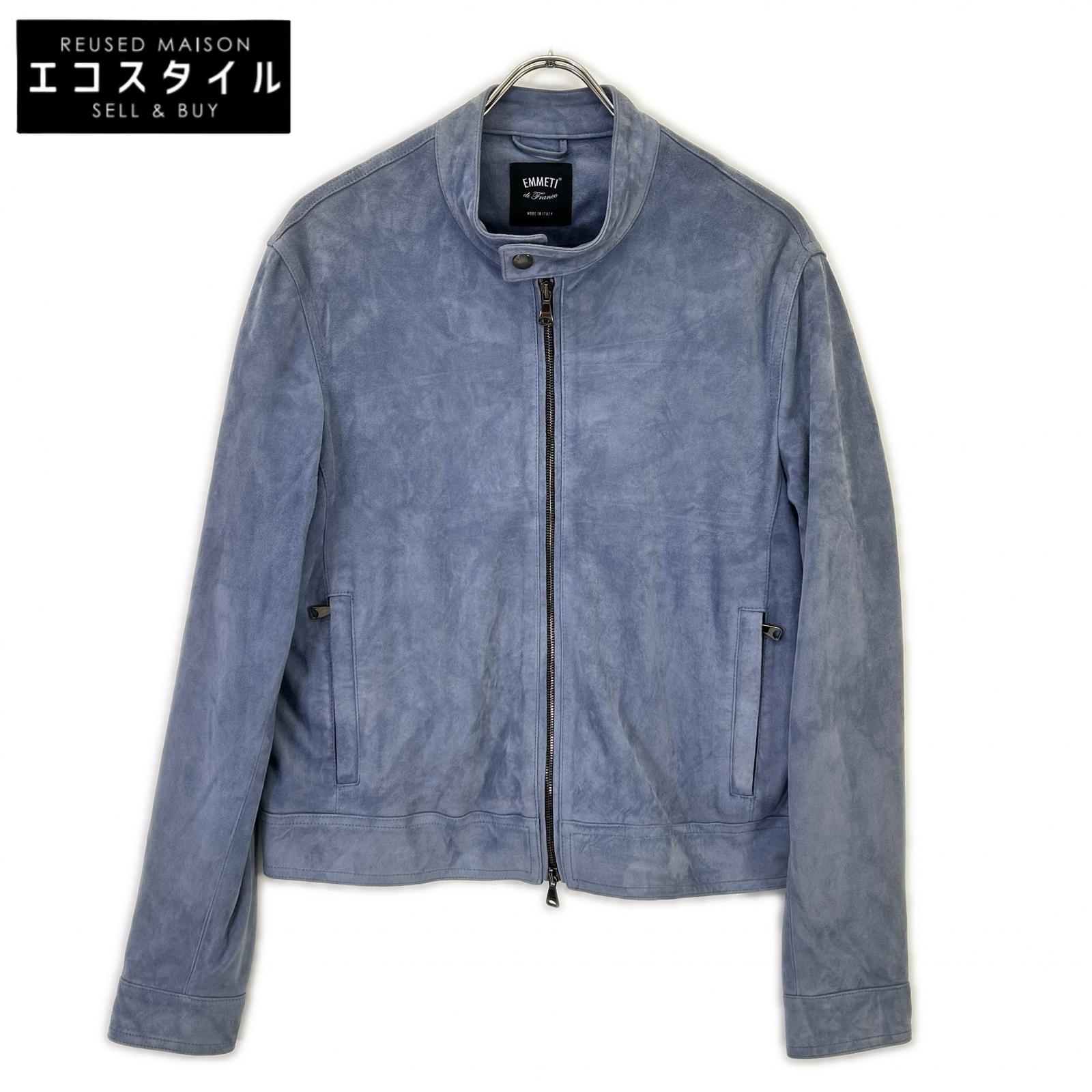 EMMETI エンメティー 青色 JURI GOAT SKIN SUEDE GIAPPONE-074 シングルライダースジャケット 上衣   50 青色 メンズ 【中古】