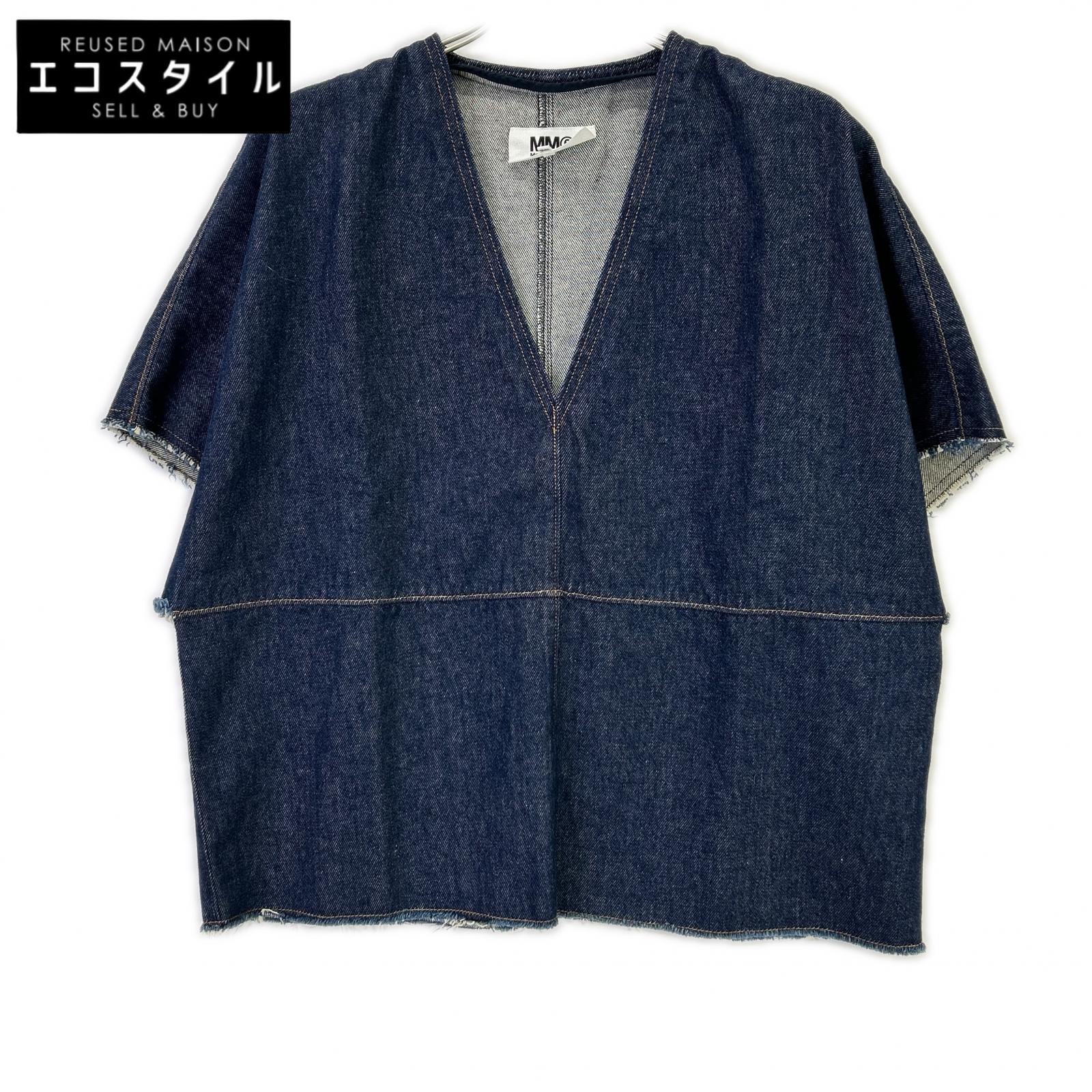 MM6 エムエムシックス 17SS S52NC0085 インディゴ コットン Vネックデニム ハーフスリーブカットソー トップス 38 インディゴ レディース 【中古】|ブランドリユース エコスタイル