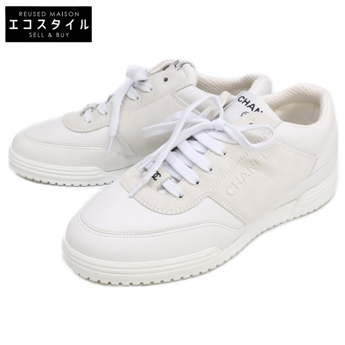 CHANEL シャネル 24年 G45470 ココマーク  なめし革×スエードクロス スニーカー シューズ   36 白いこと レディース 【中古】