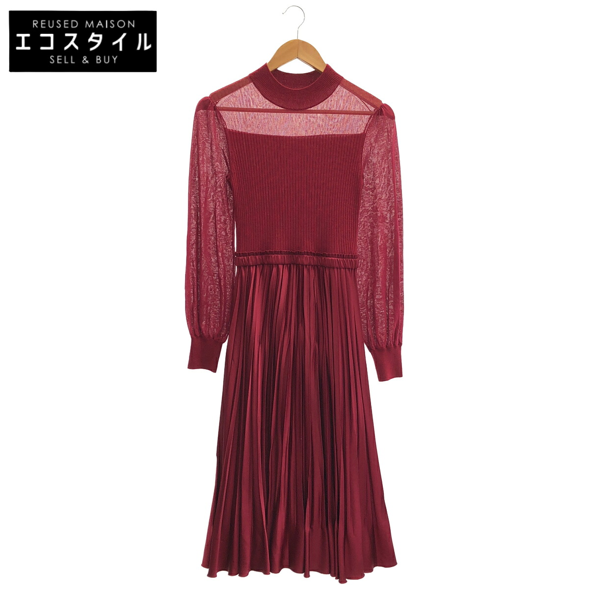ANAYI アナイ 赤いこと シアーパフスリーブドッキングワンピース 衣装 トップス   36 レディース 【中古】