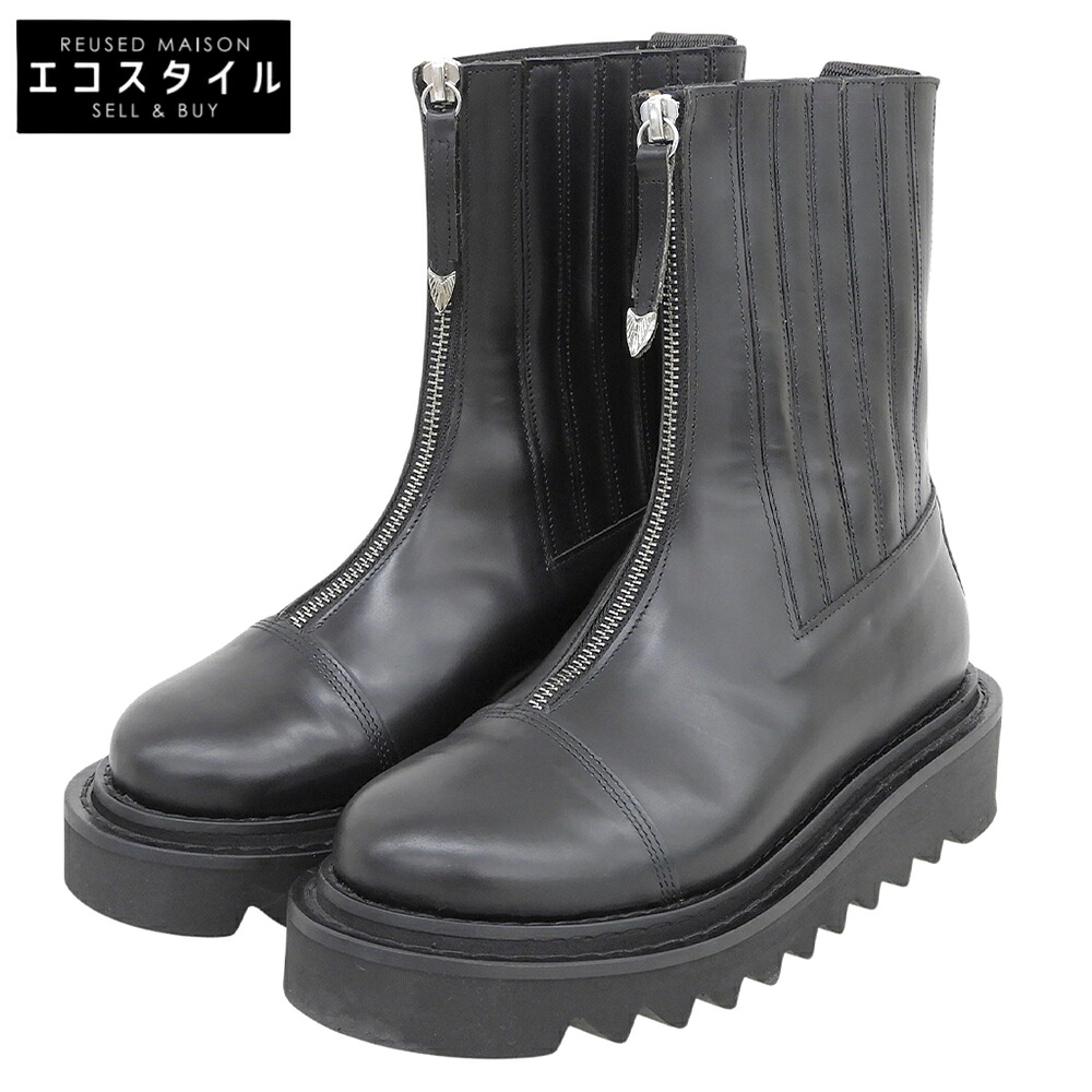 TOGA PULLA トーガプルラ 美品 なめし革 メタルジップブーツ レディース 黒いこと 38 AJ1207 シューズ   38 黒いこと レディース 【中古】
