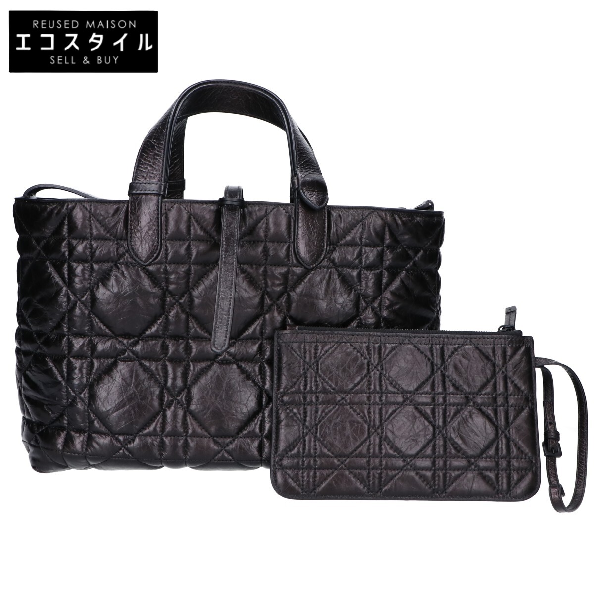 DIOR クリスチャンディオール M2821SNIO_M900 黒いこと マクロカナージュ クリンクルド カーフスキン Dior Toujours 御徒面子 並み並み ハンドバック   - 黒いこと レディース 【中古】