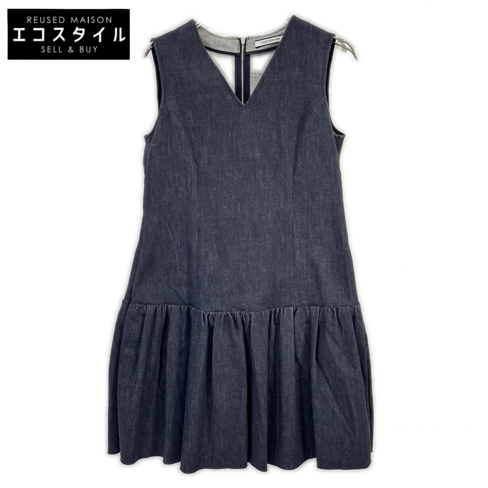 FOXEY NEW YORK フォクシーニューヨーク 39368 インディゴ コットン混 ノースリーブ デニムドレス ワンピース 40 インディゴ レディース 【中古】|ブランドリユース エコスタイル