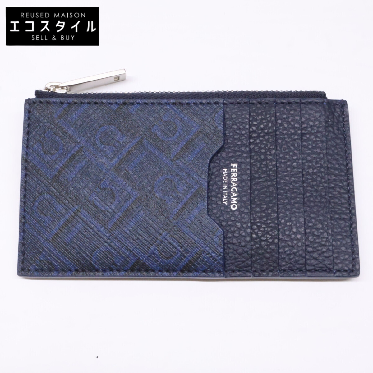 SalvatoreFerragamo サルバトーレフェラガモ 【新品同様】661587 ファブリック/カーフ フラグメントケース カード コインケース New Navy メンズ 【中古】｜ブランドリユース エコスタイル