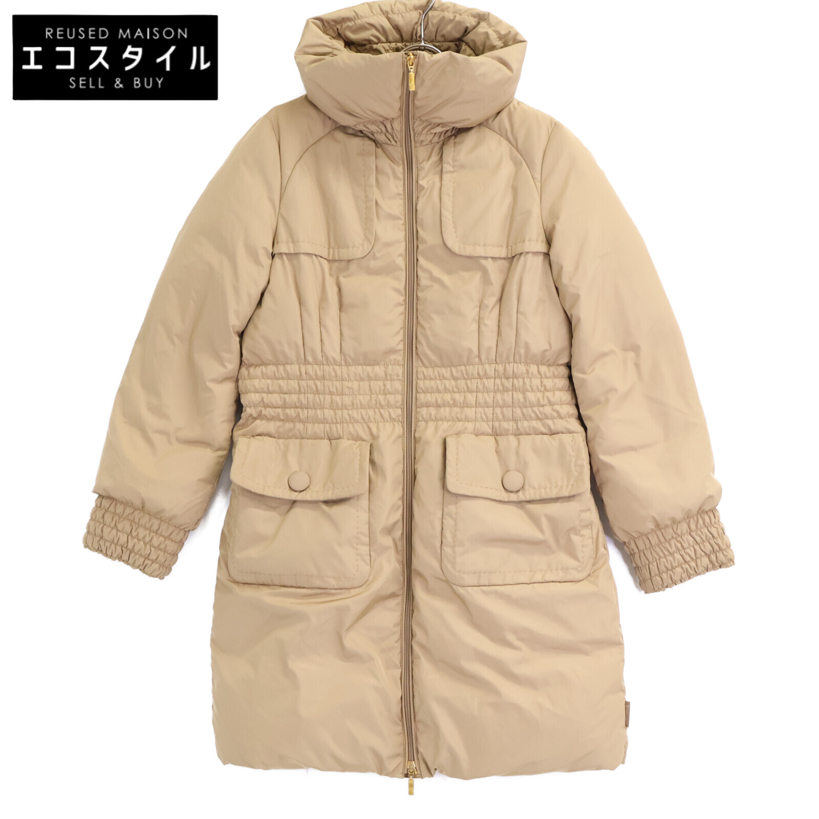 MONCLER モンクレール 49351 BIARRITZ ボリュームカラー ロングダウン コート 1 ベージュ レディース 【中古】|ブランドリユース エコスタイル