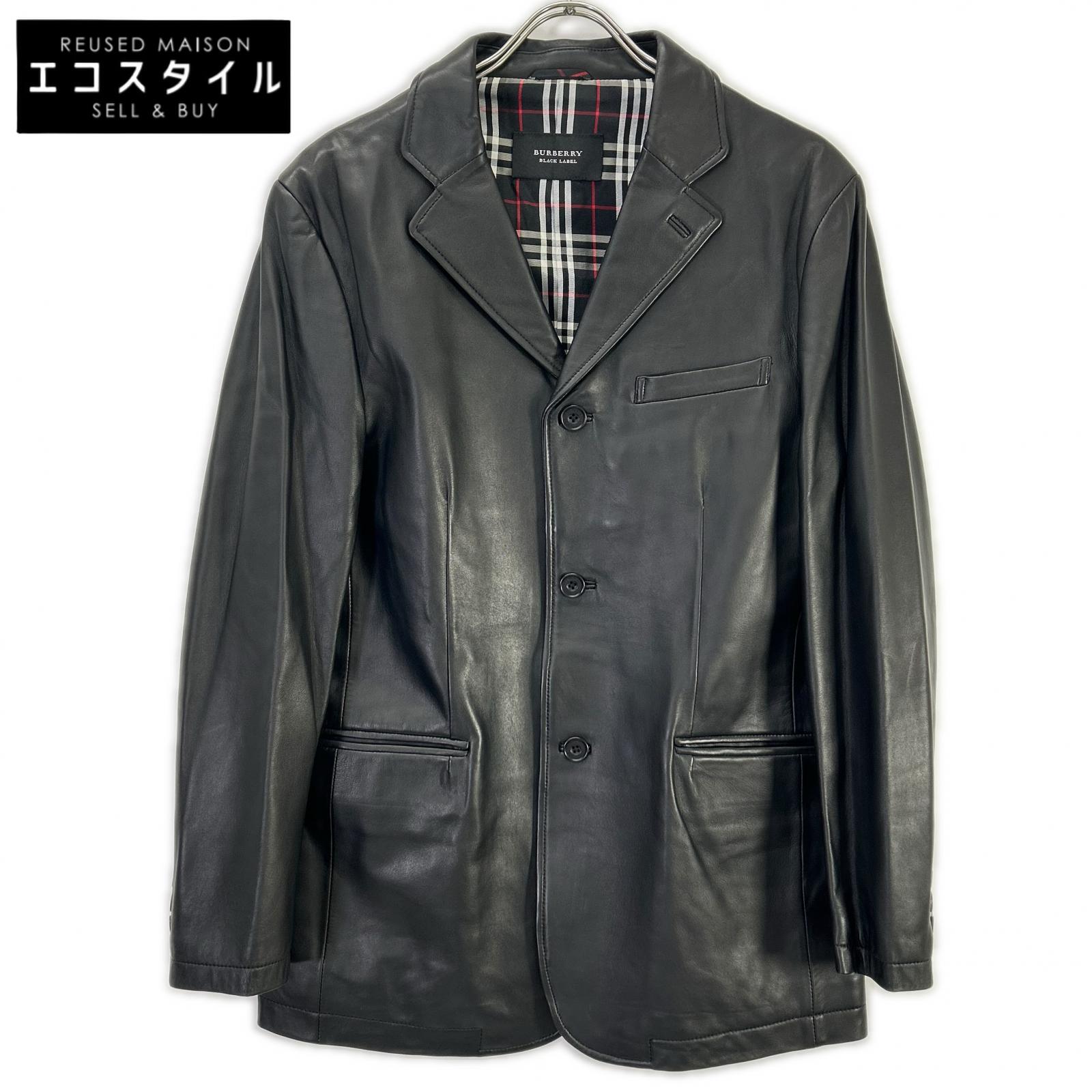 Burberry Black Label バーバリーブラックレーベル BME95-705-09 ブラック 羊革 裏地チェック3Bテーラードレザージャケット ジャケット M ブラック メンズ 【中古】｜ブランドリユース エコスタイル 41,690円