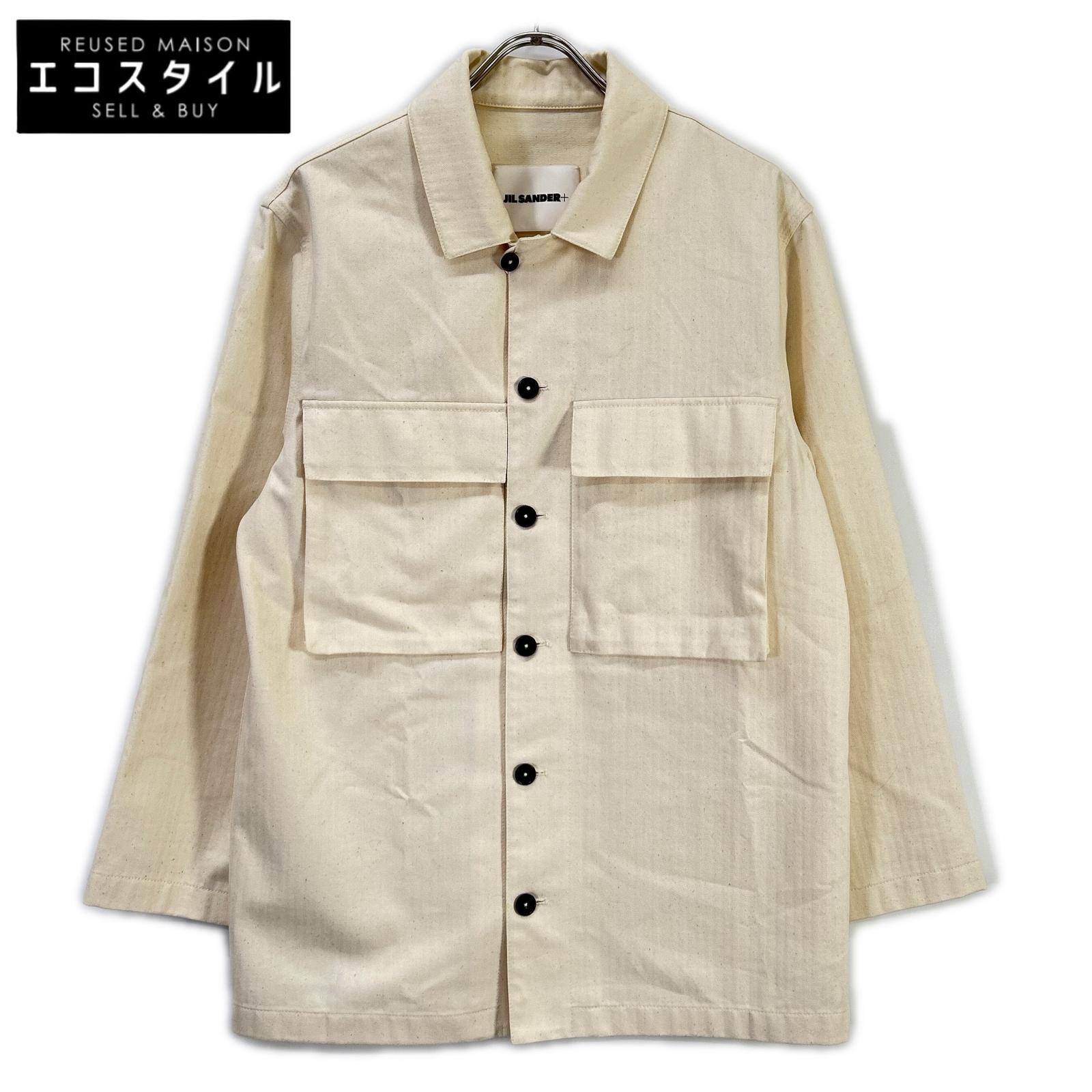 JIL SANDER+ ジルサンダープラス 21SS JPUS600205MS24190011 ホワイト ヘリンボーン オーバーサイズワークシャツジャケット ジャケット 44 オフホワイト メンズ 【中古】｜ブランドリユース エコスタイル