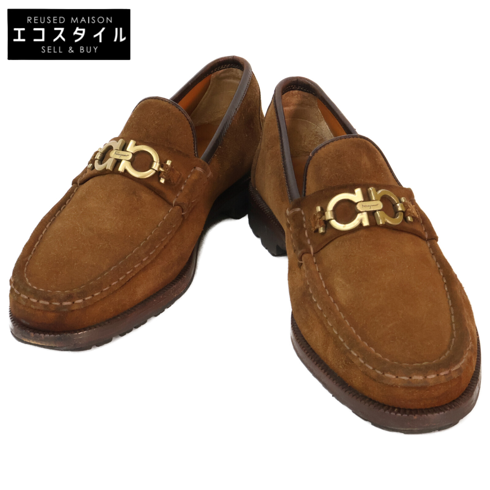SalvatoreFerragamo サルバトーレフェラガモ UR17102 ガンチーニ スエード ローファー シューズ 7 1/2EE ブラウン メンズ 【中古】｜ブランドリユース エコスタイル