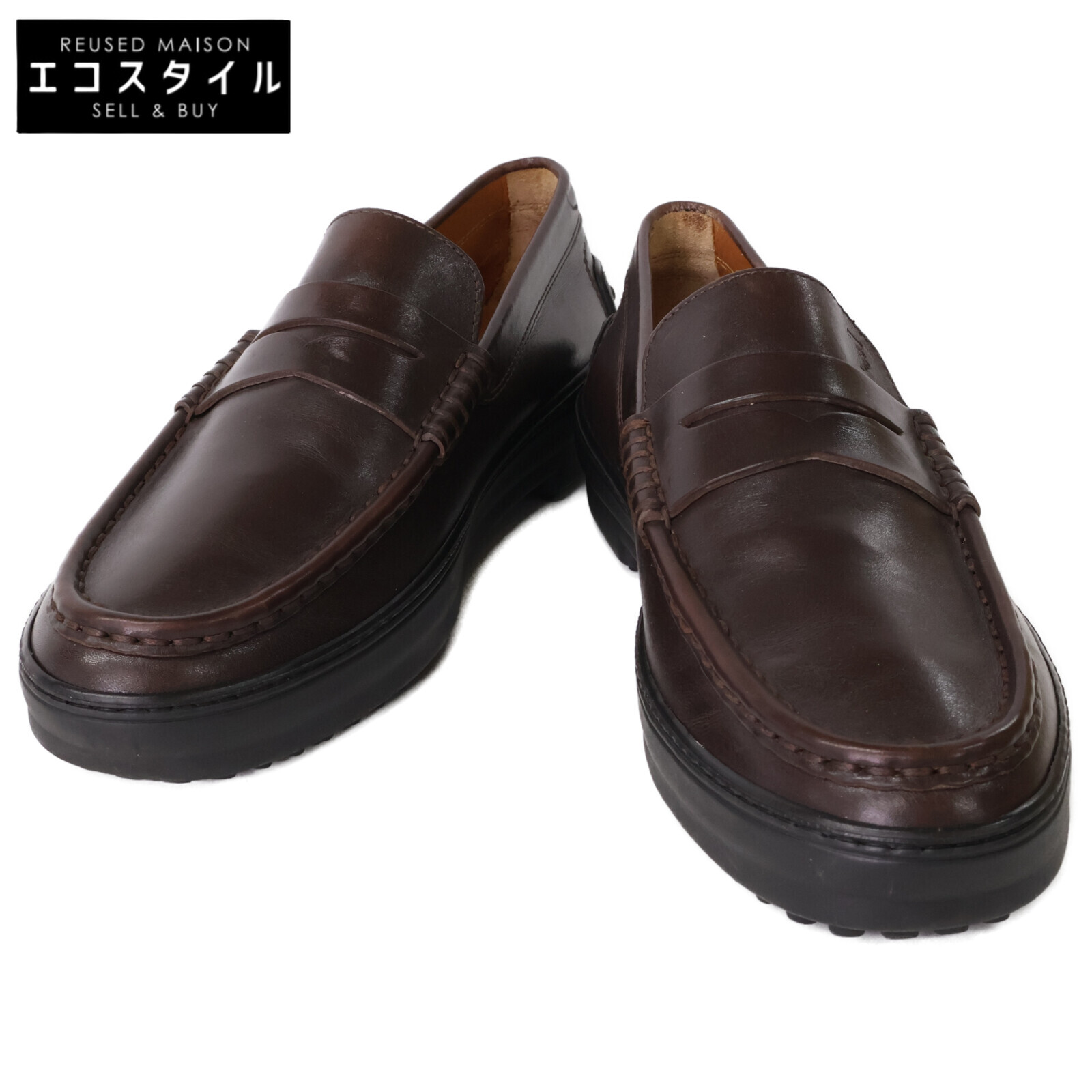 TOD'S トッズ レザー ドライビング ペニーローファー シューズ 6 1/2 ダークブラウン メンズ 【中古】|ブランドリユース エコスタイル