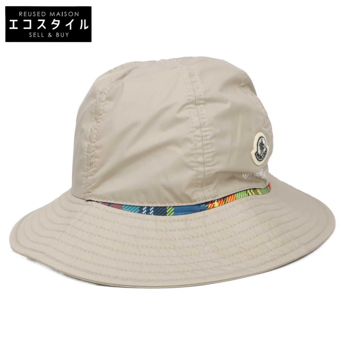 MONCLER モンクレール x FRGMT HIROSHI FUJIWARA フラグメント 【新品同様/国内正規】K109U3B00001 M5848 BUCKET HAT ナイロン バケットハット 帽子 M ベージュ/チェック柄 メンズ 【中古】|ブランドリユース エコスタイル