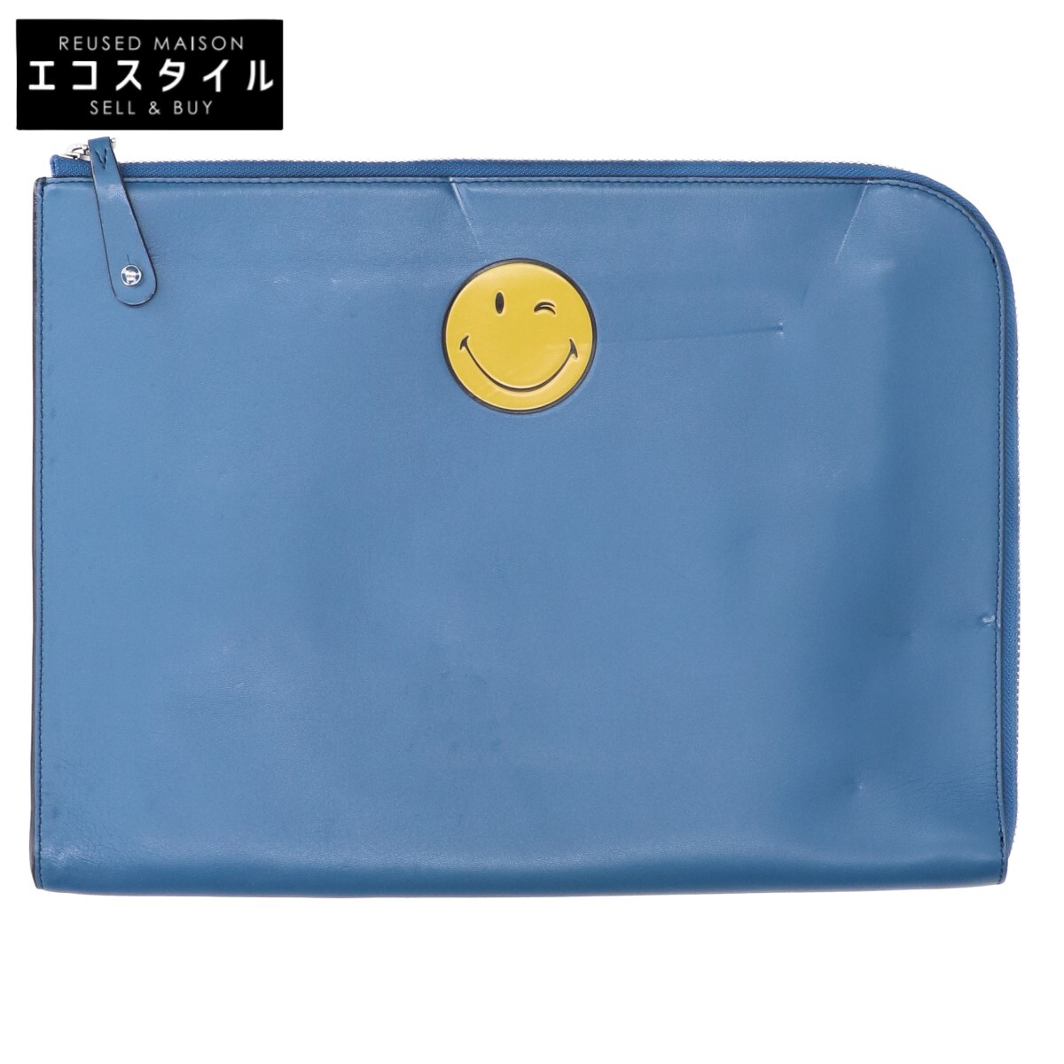 Anya Hindmarch アニヤ ハインドマーチ スマイル L字ファスナー レザー クラッチバック セカンドバッグ クラッチバッグ ブルー レディース 【中古】|ブランドリユース エコスタイル