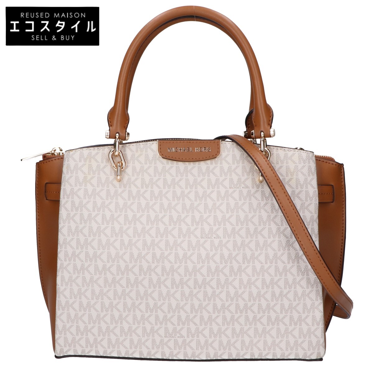 MICHAEL KORS マイケルコース 【美品】30F9GV8S3B ROCHELLE ラージ 2WAY サッチェルバッグ ハンドバッグ NS VANILLA/ACORN レディース 【中古】|ブランドリユース エコスタイル
