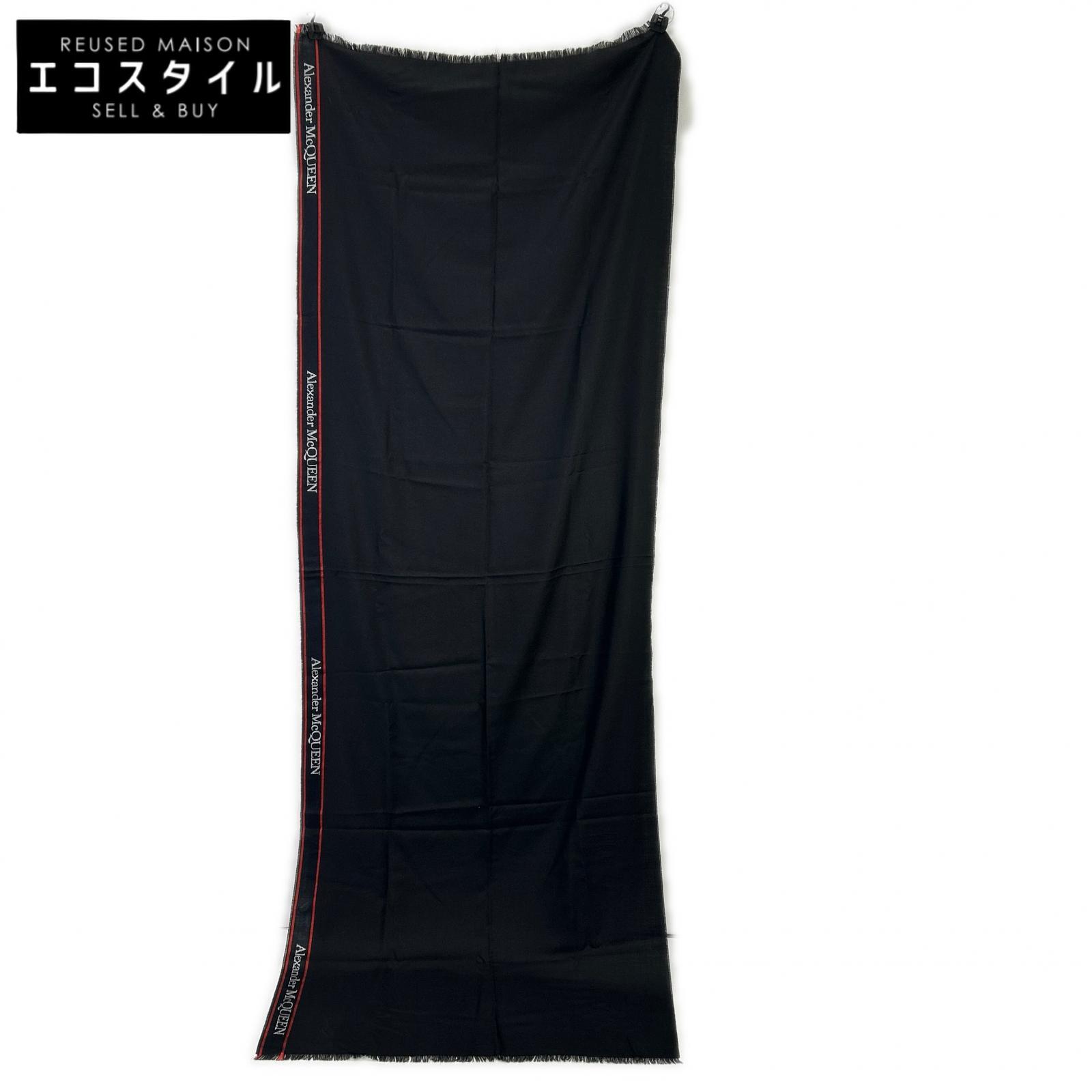 ALEXANDER McQUEEN アレキサンダーマックイーン ブラック ジャカードロゴ セルビッジスカーフ マフラー ブラック ファッション小物 【中古】｜ブランドリユース エコスタイル