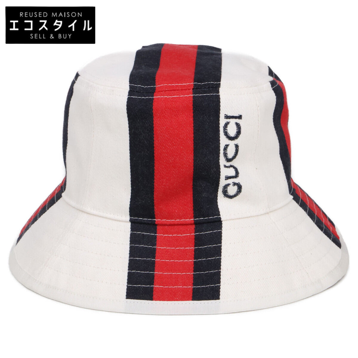 GUCCI グッチ 【新品同様/国内正規】788561 4HBAG ウェブストライプ バケットハット 帽子 M 58cm ホワイト メンズ 【中古】｜ブランドリユース エコスタイル
