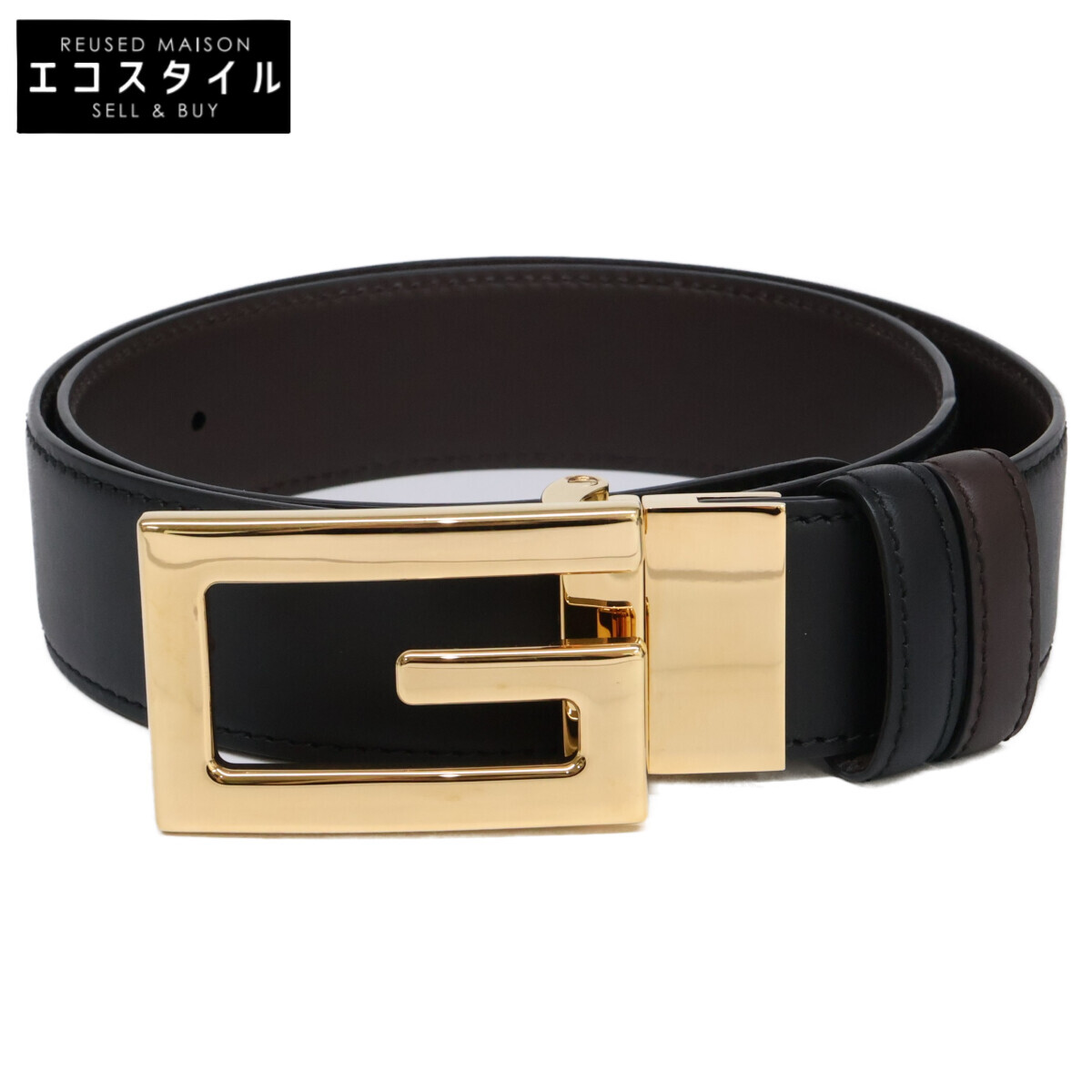 GUCCI グッチ 【美品】626974 AP0BG スクエアG バックル リバーシブル ベルト 80・32 ゴールド/ブラック/ダークブラウン メンズ 【中古】｜ブランドリユース エコスタイル