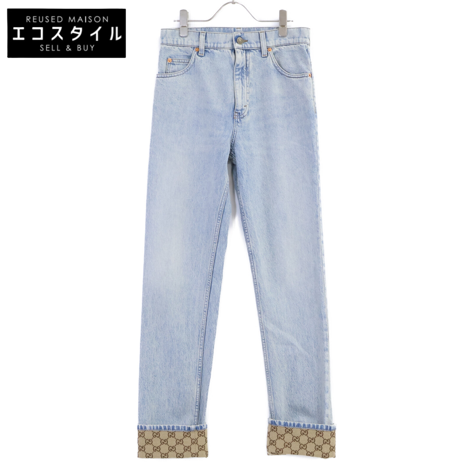 GUCCI グッチ 774078 ライトブルー GG ターンアップ ウォッシュドデニム パンツ ボトムス 28 インディゴ メンズ 【中古】｜ブランドリユース エコスタイル