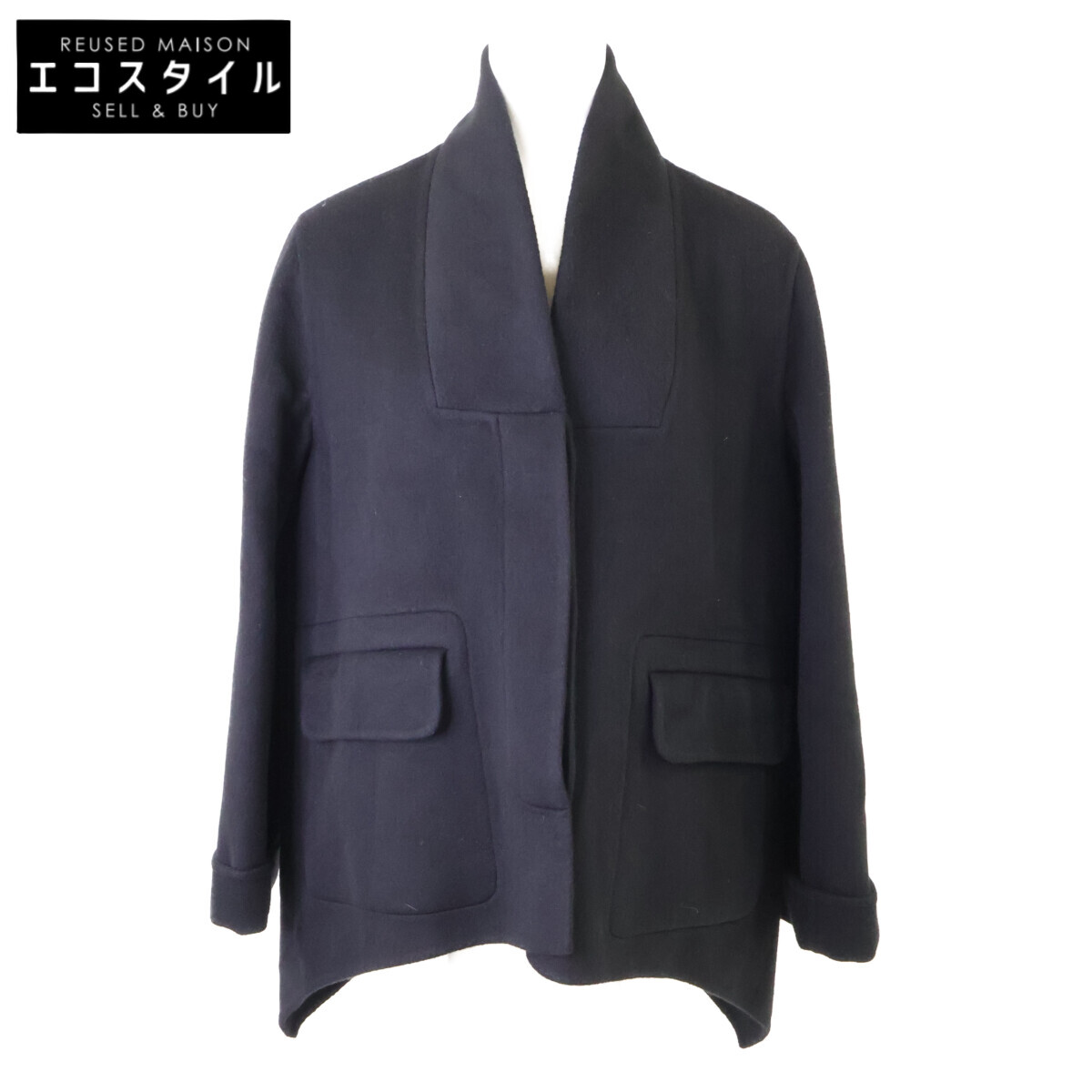 HERMES エルメス 美品 国内正規 ダブルフェイス カシミヤ オーバーサイズ ショートコート ジャケット 40 ブラック レディース 【中古】｜ブランドリユース エコスタイル