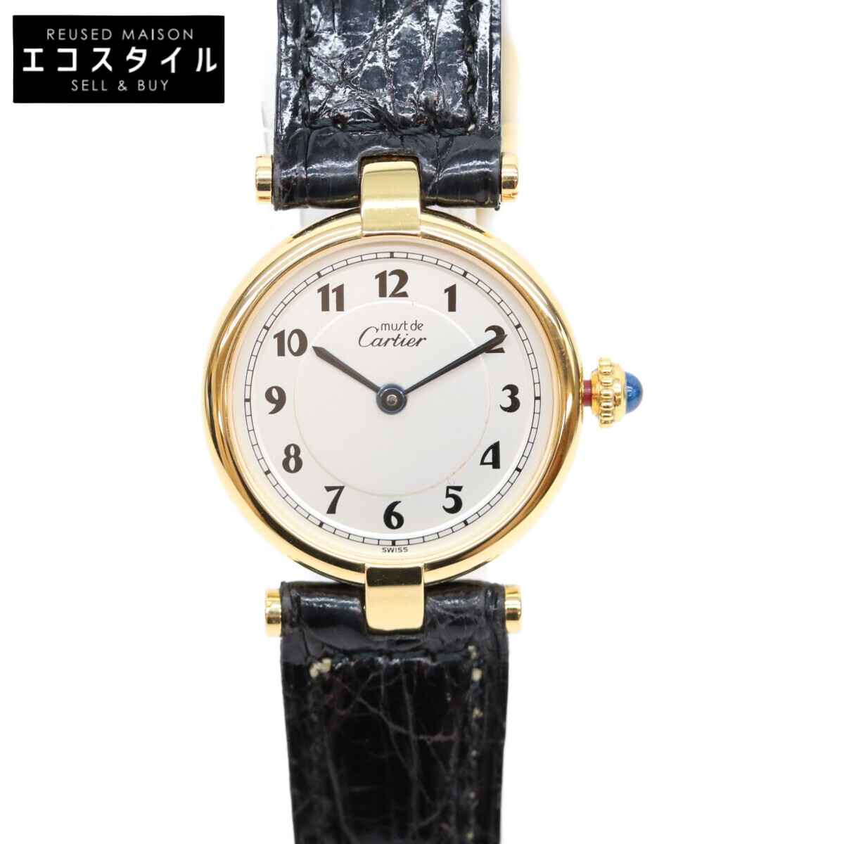 Cartier カルティエ 925 マストヴァンドームヴェルメイユSM アラビア QZ 黒革 腕時計 ゴールド/シルバー文字盤 レディース 【中古】｜ブランドリユース エコスタイル