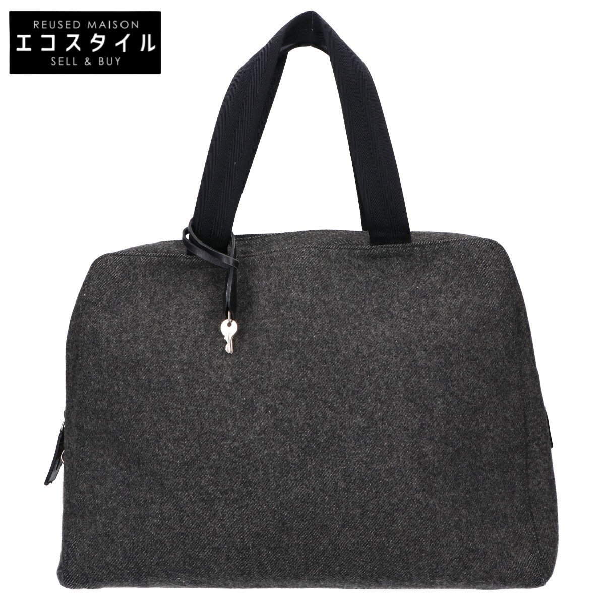 PRADA プラダ B8516 FELTRO+VITELL トライアングルプレート フェルト ハンドバッグ ANTRACITE レディース 【中古】|ブランドリユース エコスタイル