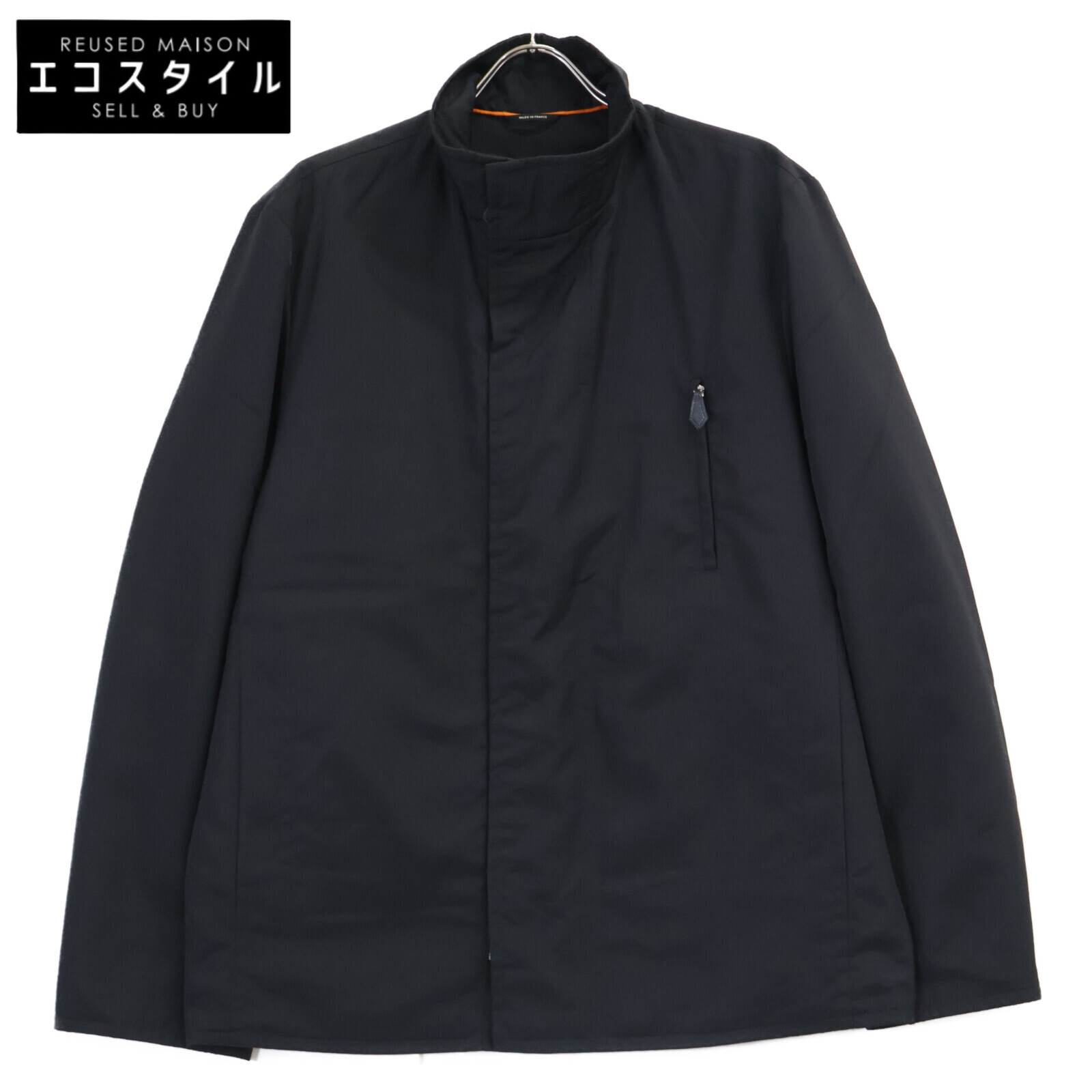 HERMES エルメス 【国内正規】ナイロン ジップアップ スタンドカラージャケット 50 ブラック メンズ 【中古】｜ブランドリユース エコスタイル