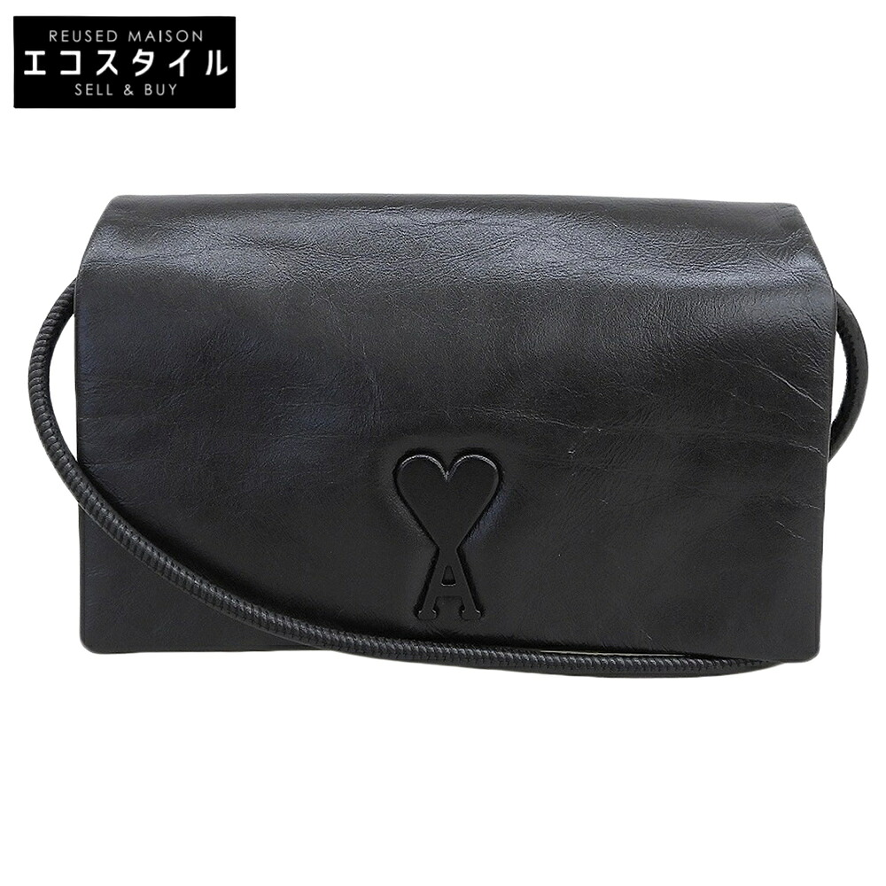 AMI PARIS アミパリス 美品 Voulez-Vous ストラップ ウォレット ロゴ ショルダー バッグ レザー レディース ブラック ULL164.AL0052 ショルダーバッグ ブラック レディース 【中古】|ブランドリユース エコスタイル