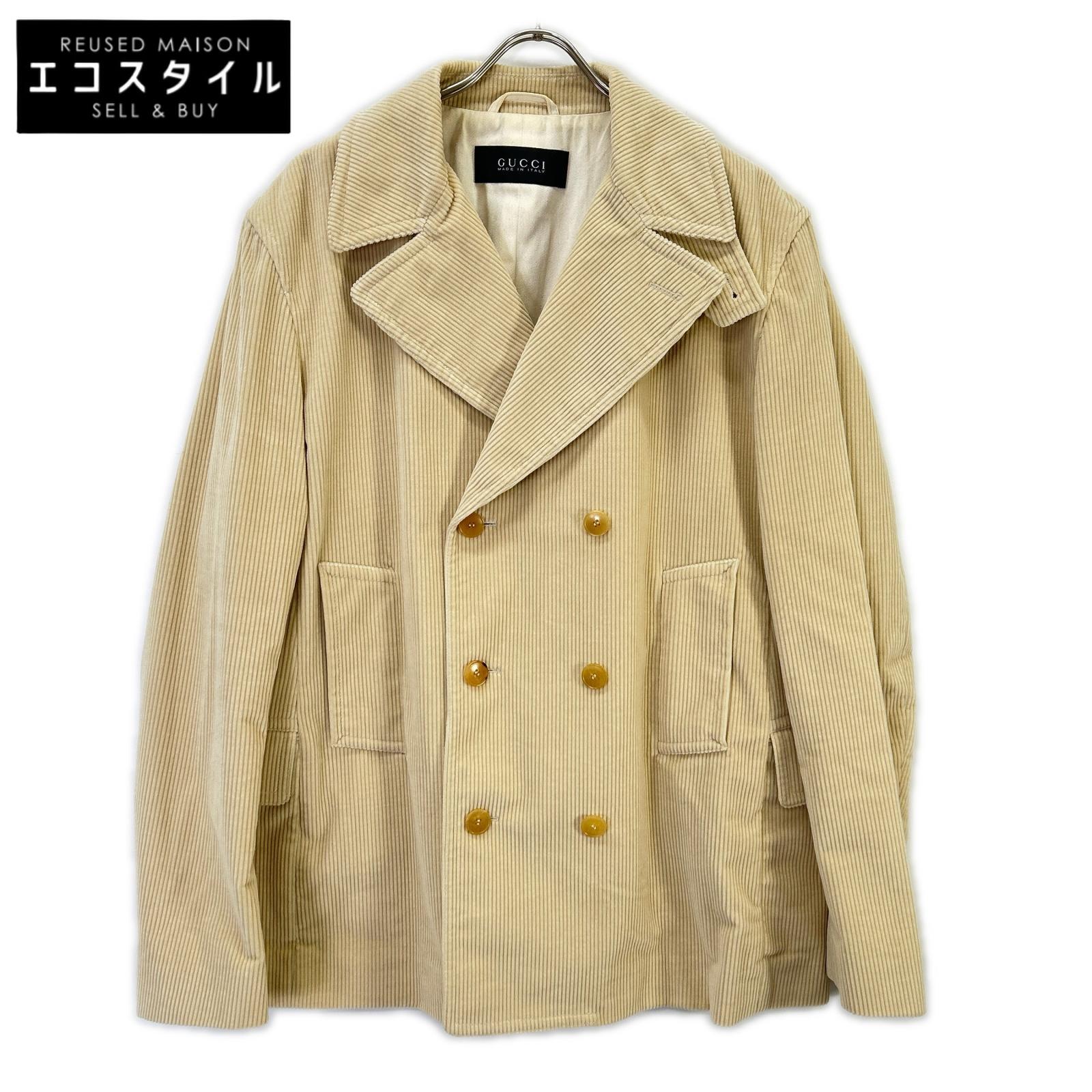 GUCCI グッチ 308171 Z3511 アイボリー コーデュロイ ダブルブレスト ハーフ コート ジャケット アイボリー メンズ 【中古】｜ブランドリユース エコスタイル