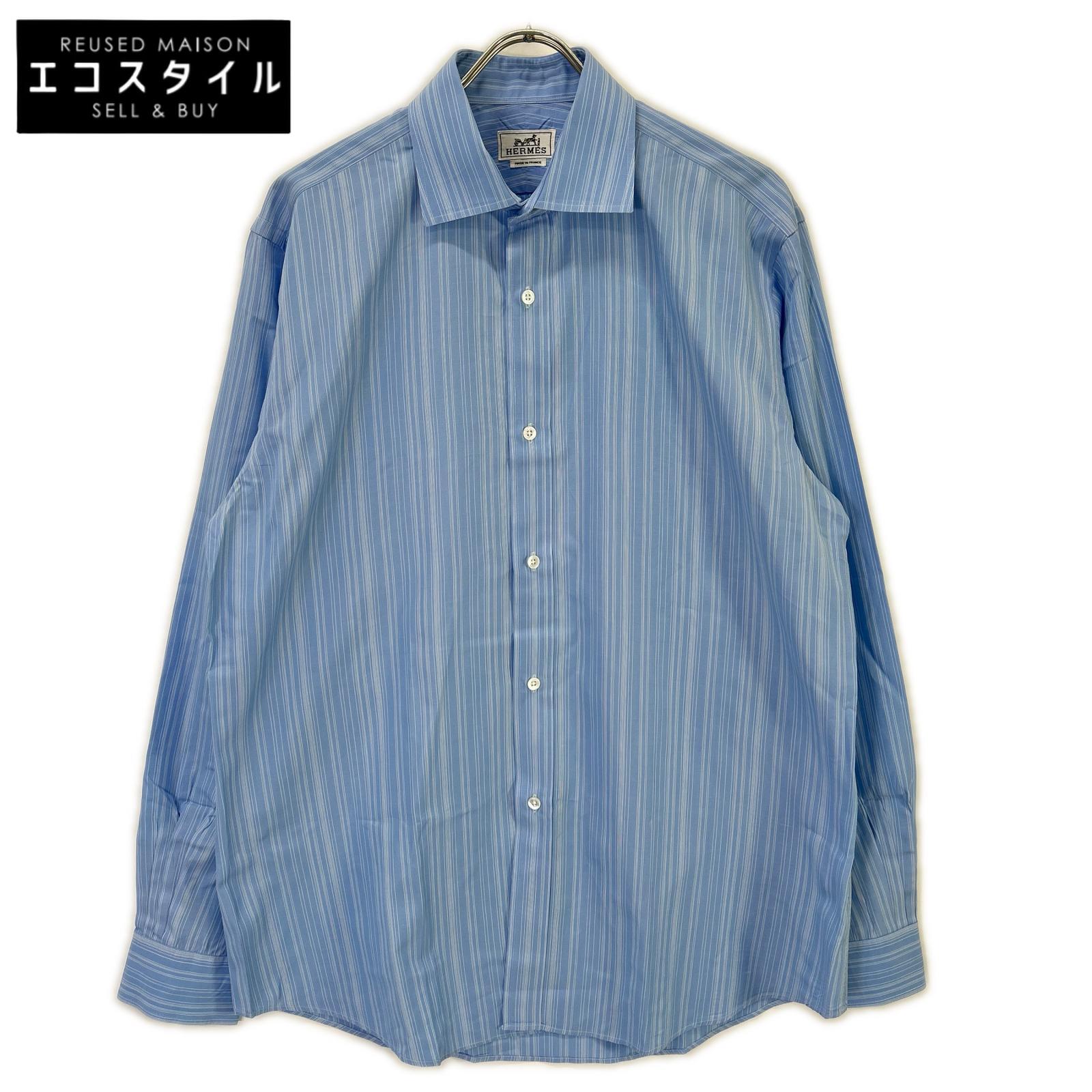 HERMES エルメス 【美品】ストライプ セリエボタン 長袖シャツ トップス 41/16 ブルー メンズ 【中古】｜ブランドリユース エコスタイル